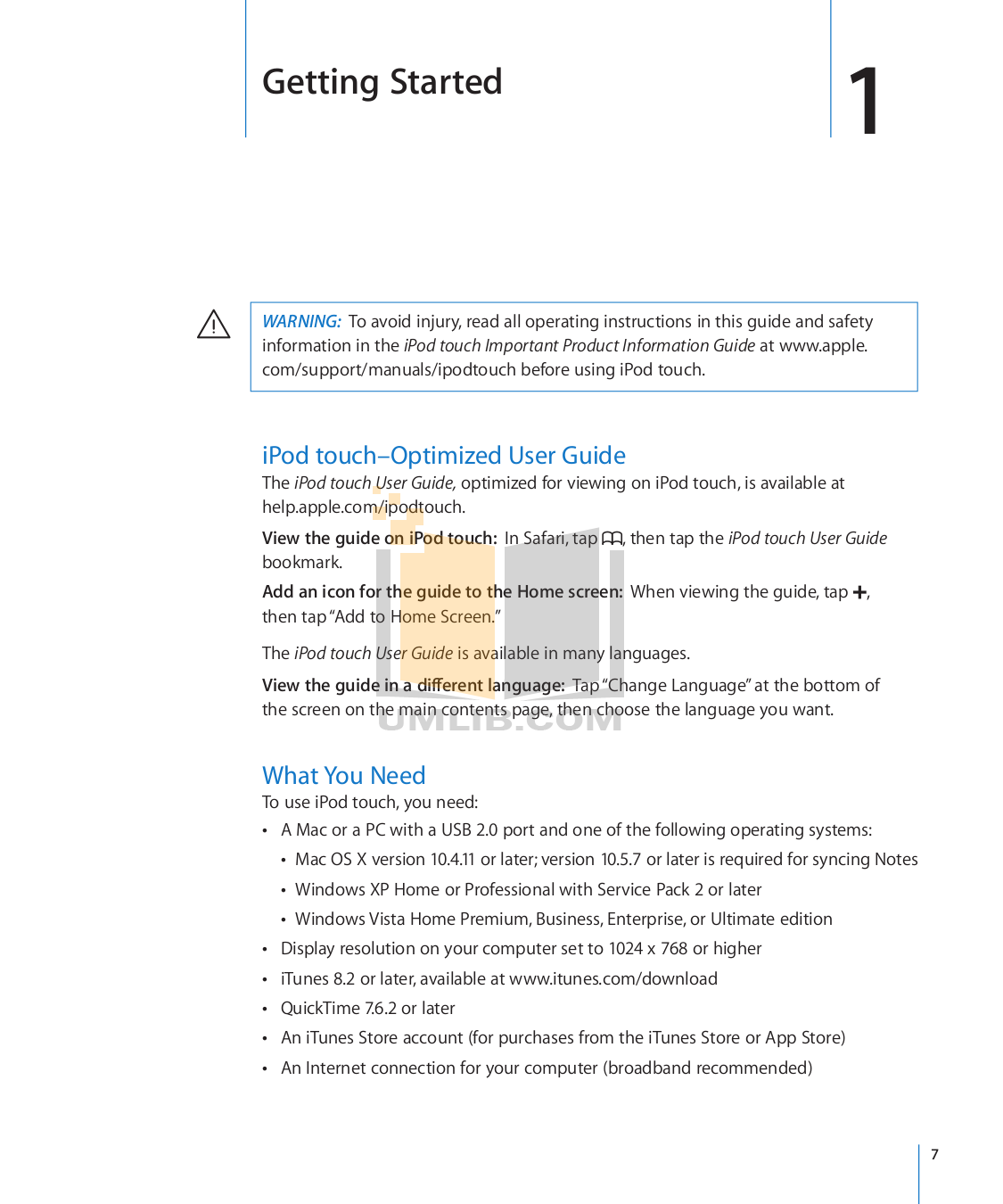 ... Apple MP3 Player iPod iPod Touch Third Gen 32GB pdf page preview ...