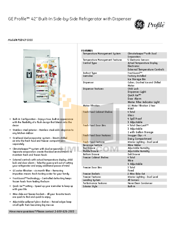 Download free pdf for GE Profile PSB42YSXSS Refrigerator manual