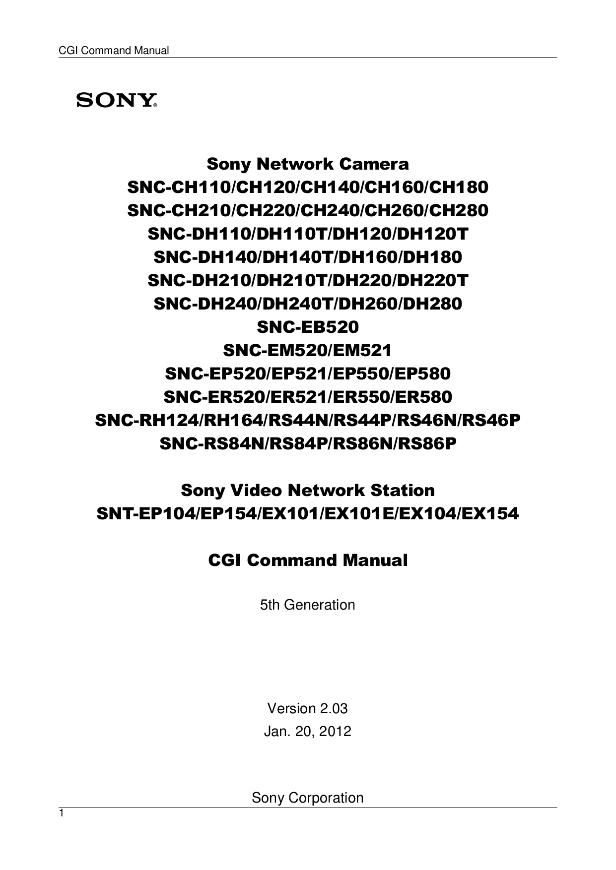 pdf for Sony Security Camera SNC-CH110 manual