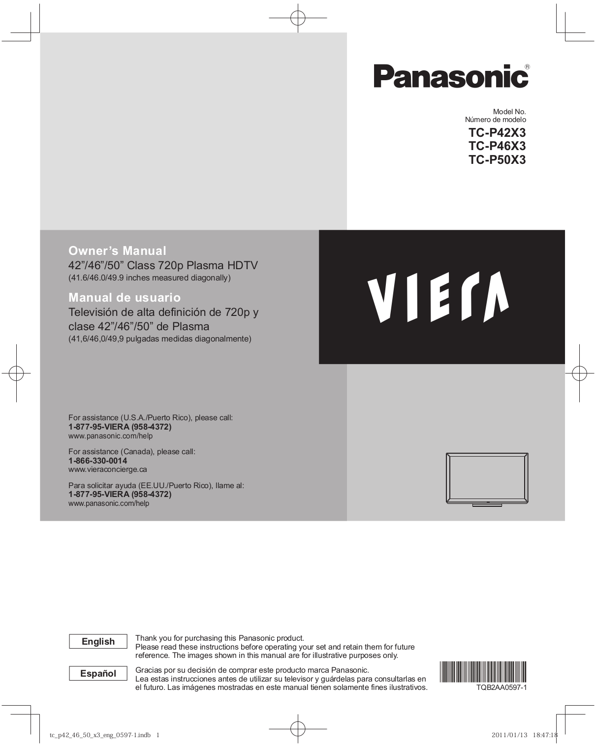 pdf for Panasonic TV Viera TC-P50X3 manual