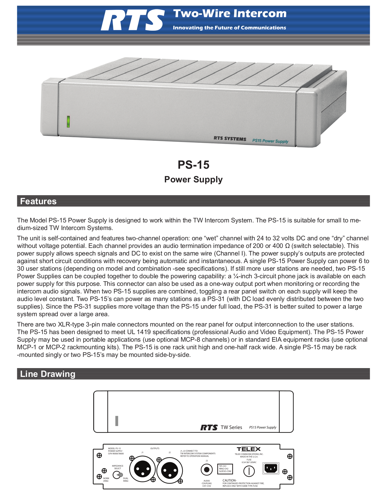 Download free pdf for Telex PS15 Power Supply Other manual