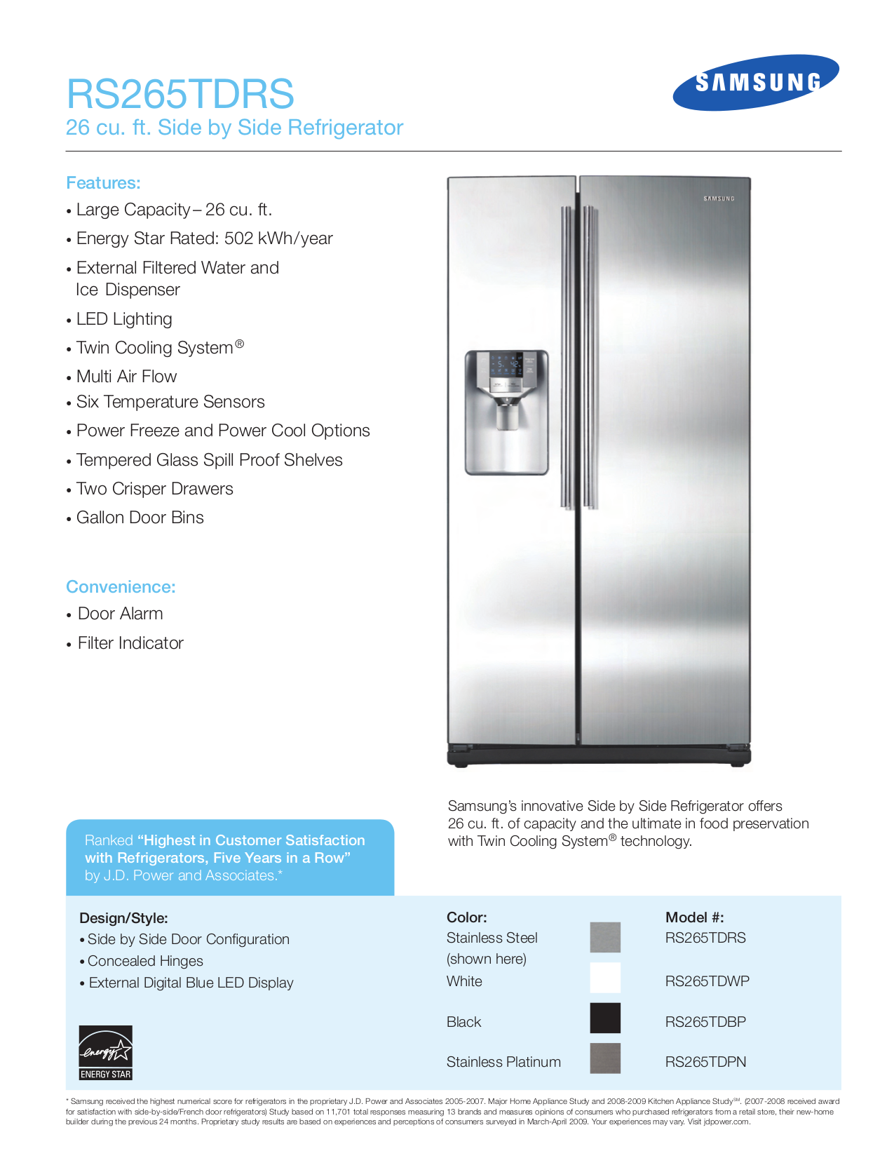 Download free pdf for Samsung RS265TDRS Refrigerator manual