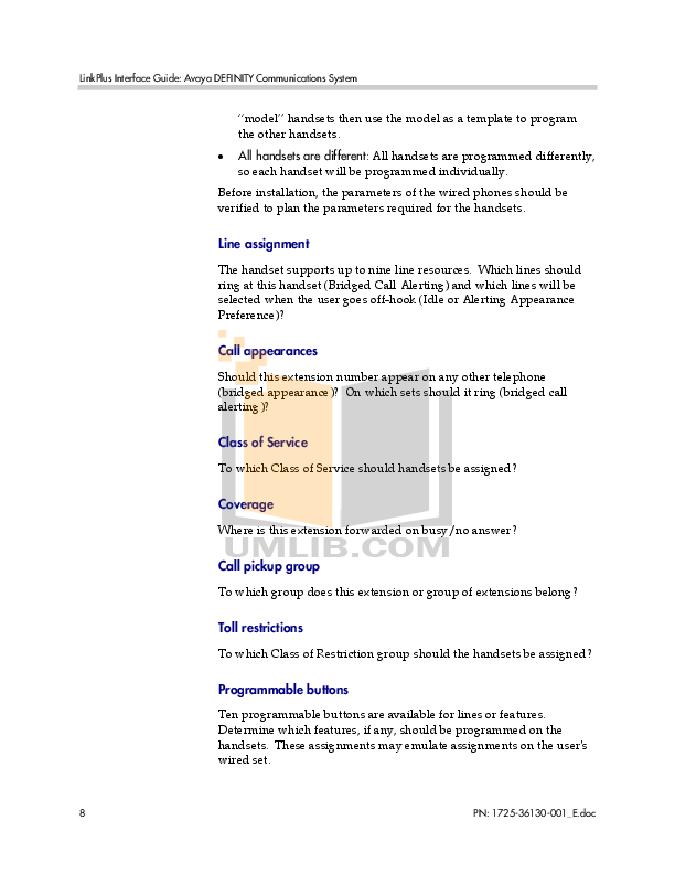 PDF manual for Avaya Telephone Definity 8410D