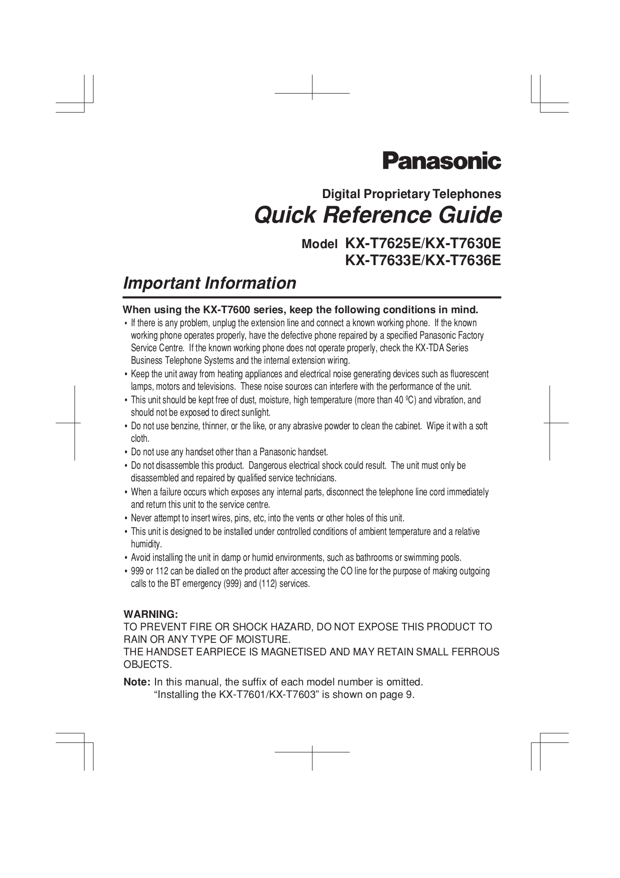 pdf for Panasonic Telephone KX-T7630 manual