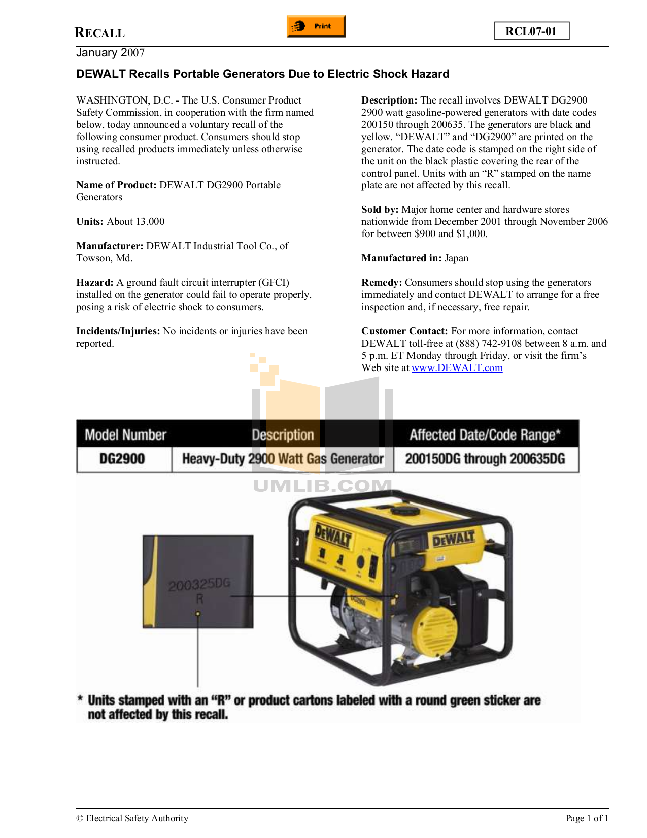 pdf for Dewalt Other DG2900 Generator manual