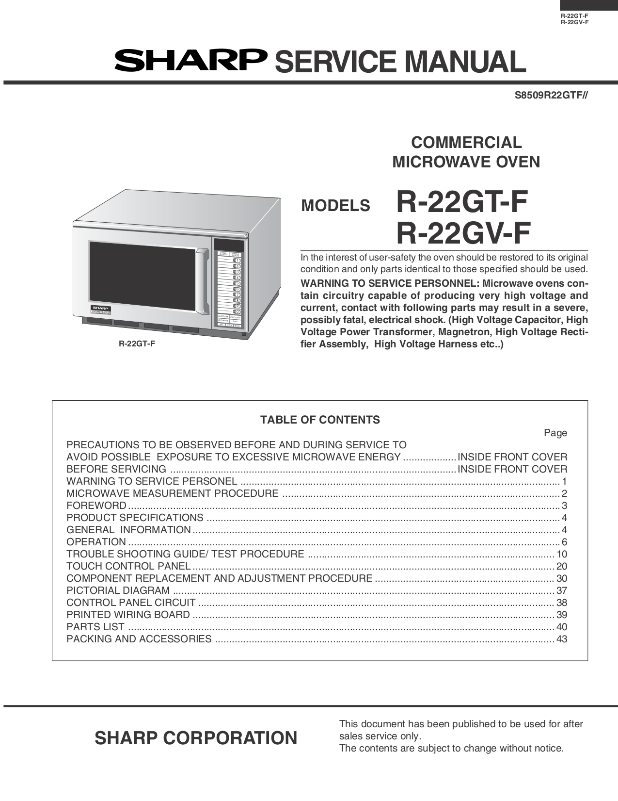 Download Free Pdf For Sharp R-1200 Microwave Manual