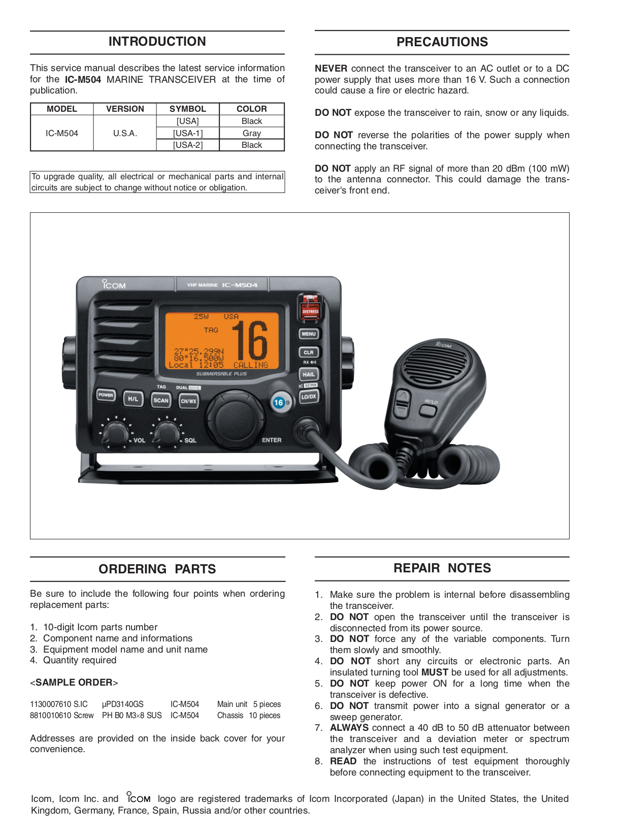 ... ICOM Other IC-M504 Radio-Marine pdf page preview ...
