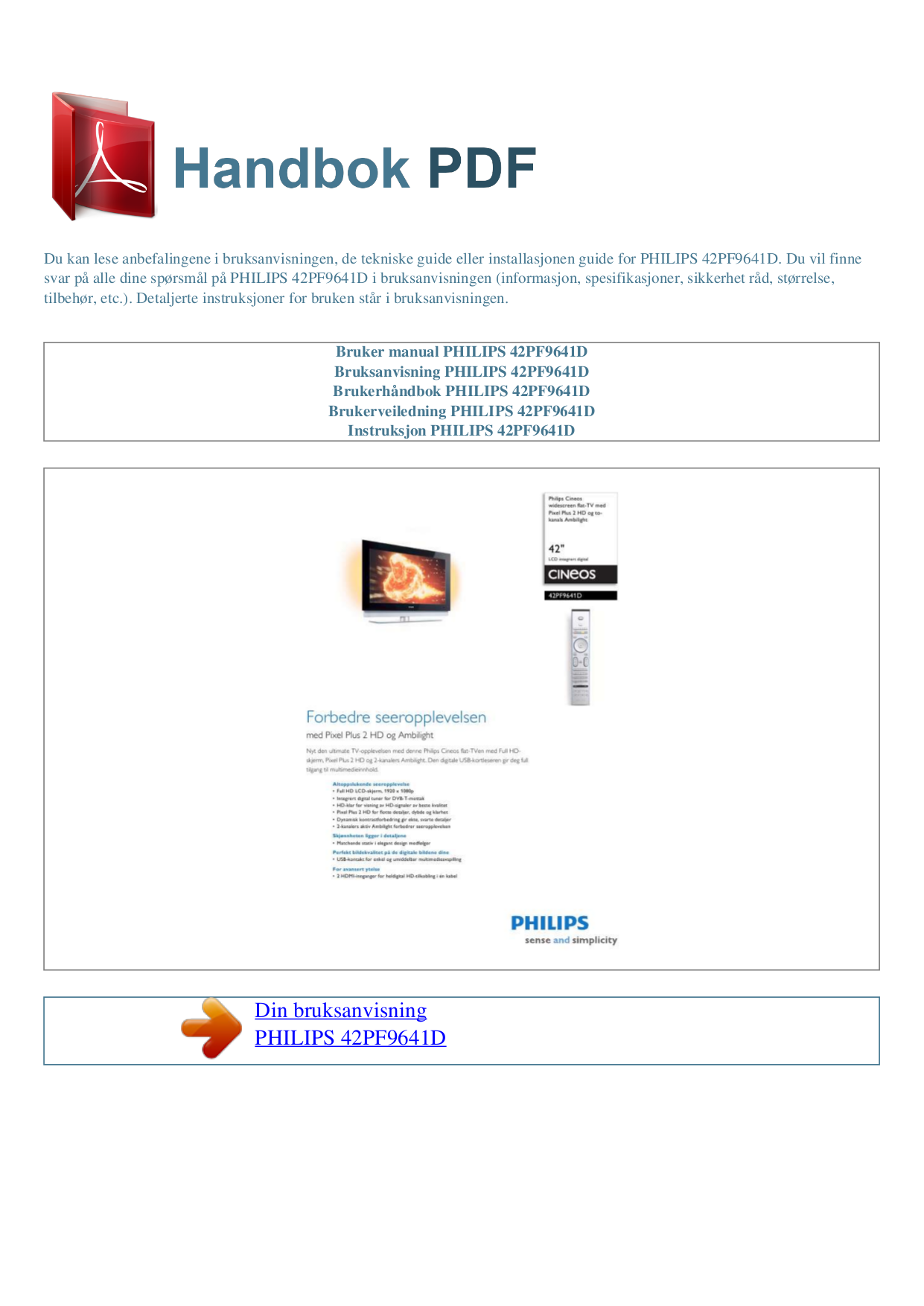 pdf for Philips TV 42PF9641D manual