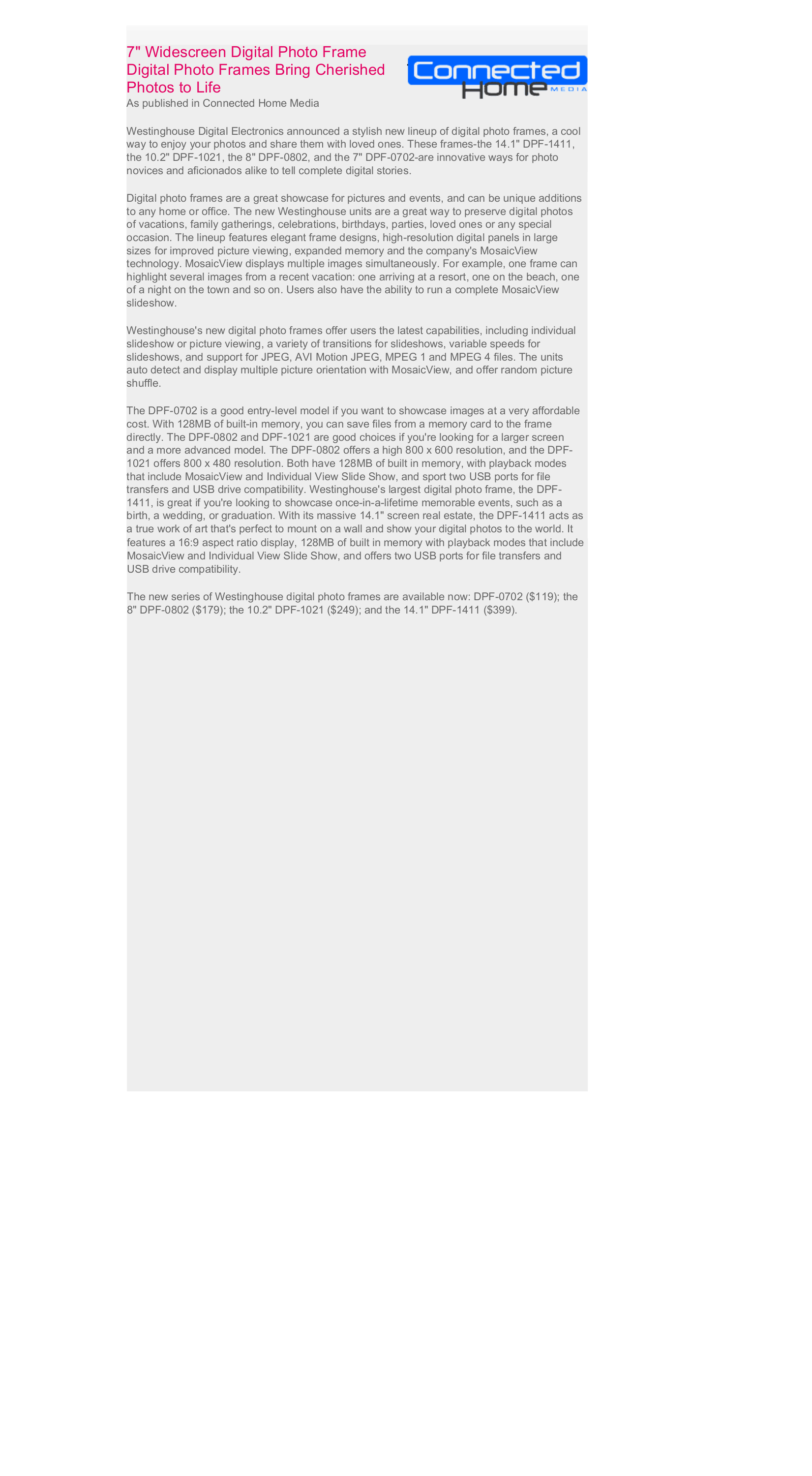 westinghouse dpf 0802 manual Download free pdf for westinghouse dpf-0802 digital photo frame manual.