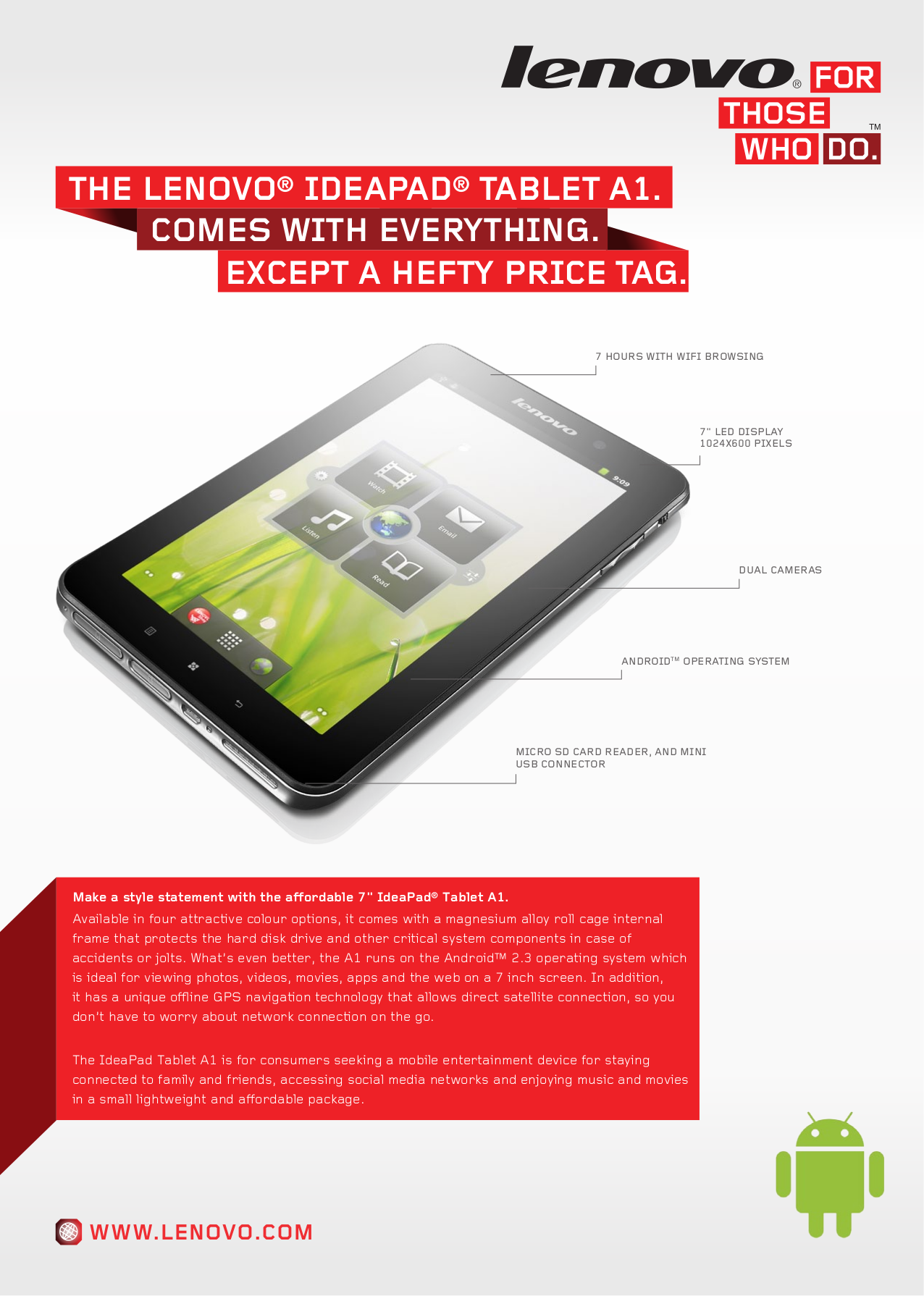 pdf for Lenovo Tablet IdeaPad A1 16GB manual