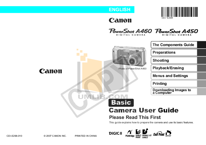 Canon Camera Powershot A460 Manual