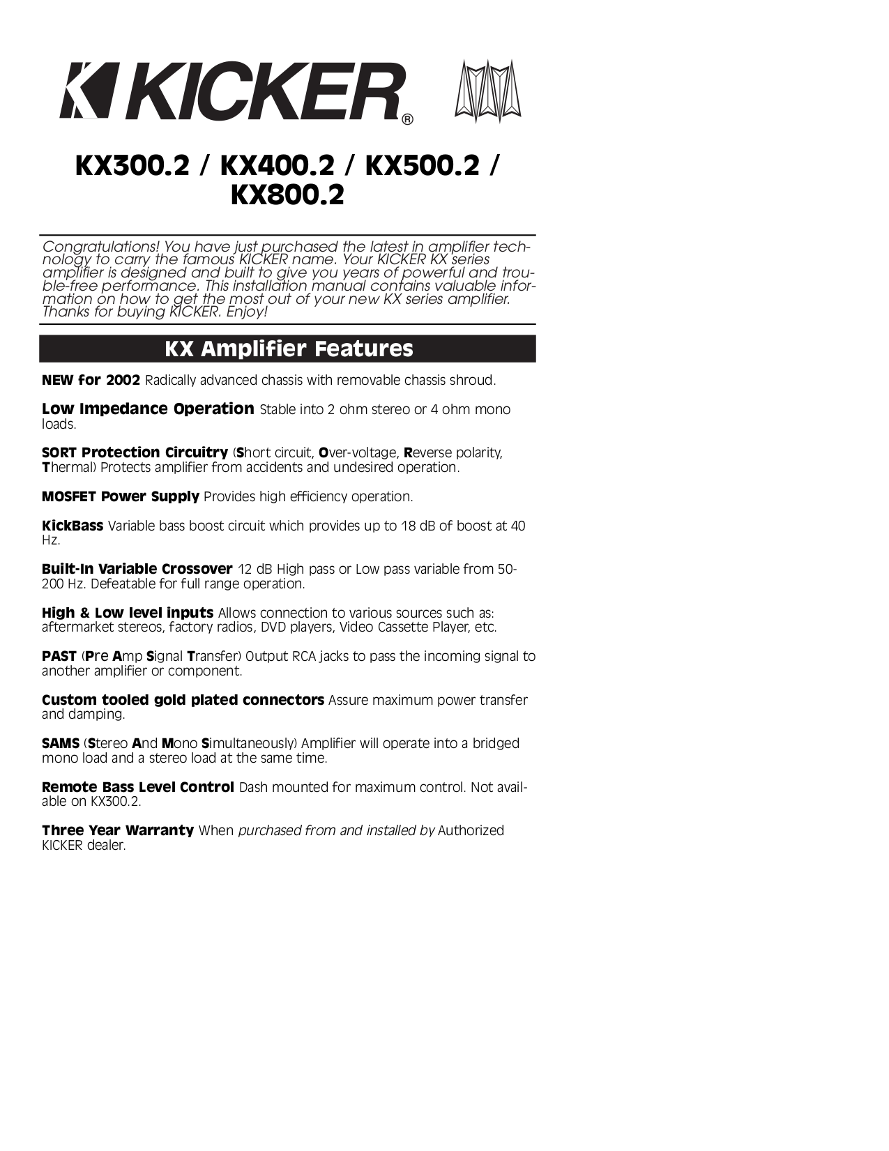 pdf for Kicker Car Amplifier KX800.2 manual
