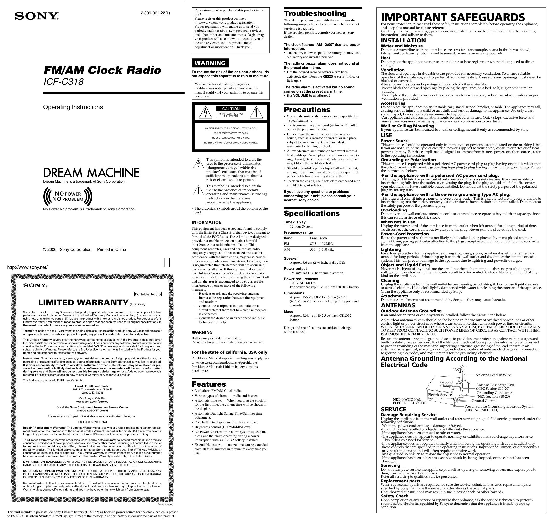 pdf for Sony Clock Radio ICF-C318 manual