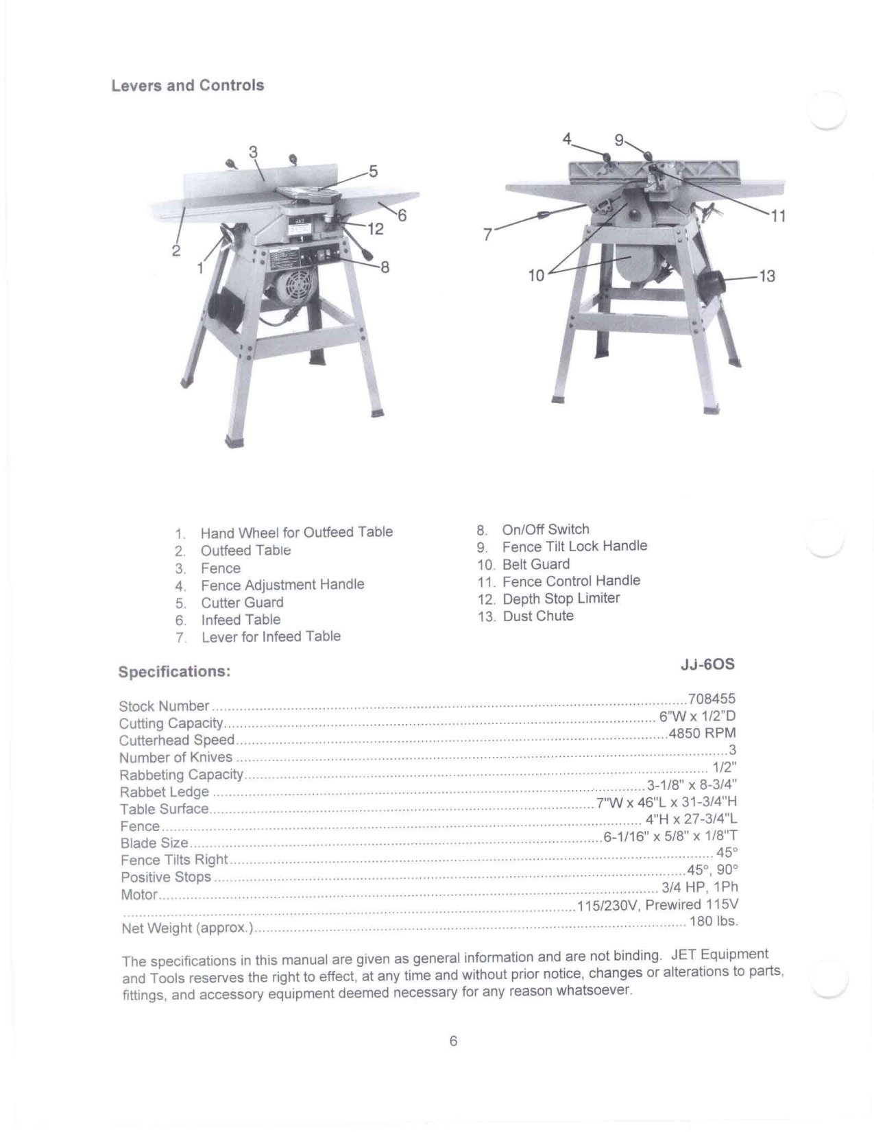 PDF manual for Jet Other JJ60S Jointers