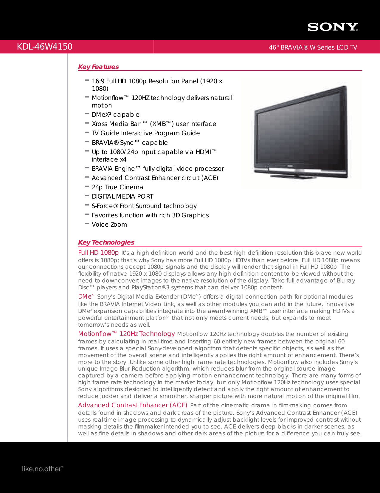 PDF manual for Sony TV BRAVIA KDL-46W4150