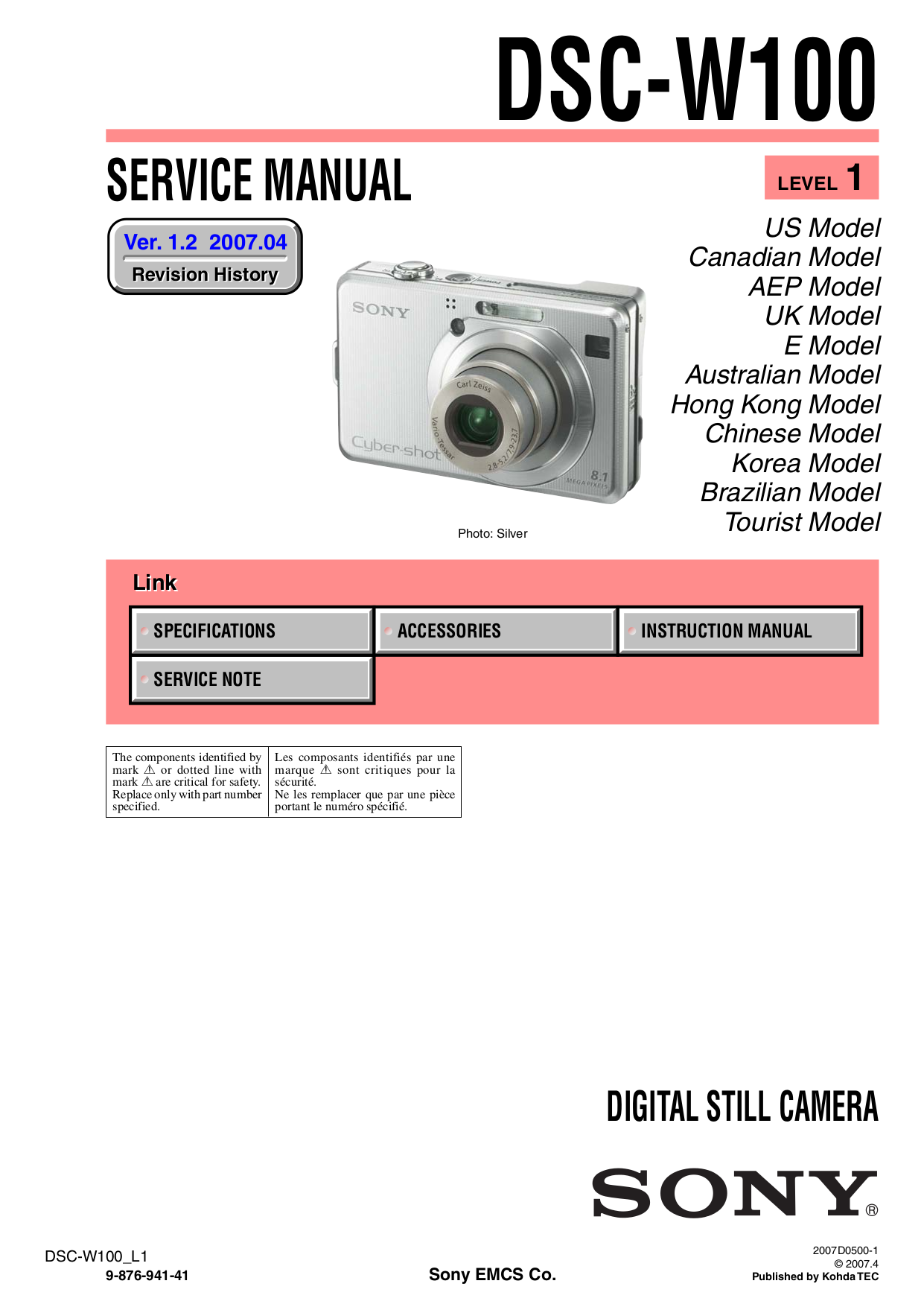 Download free pdf for Sony Cybershot,Cybershot DSCW100 Digital Camera