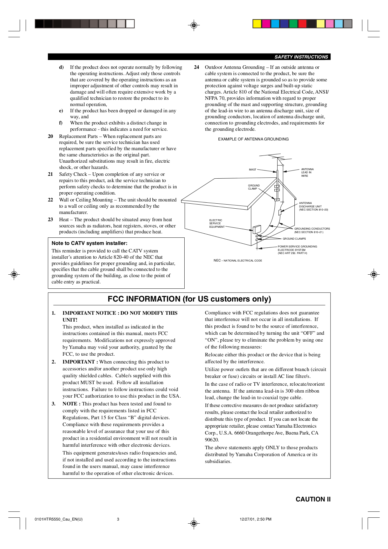 PDF manual for Yamaha Receiver HTR-5550