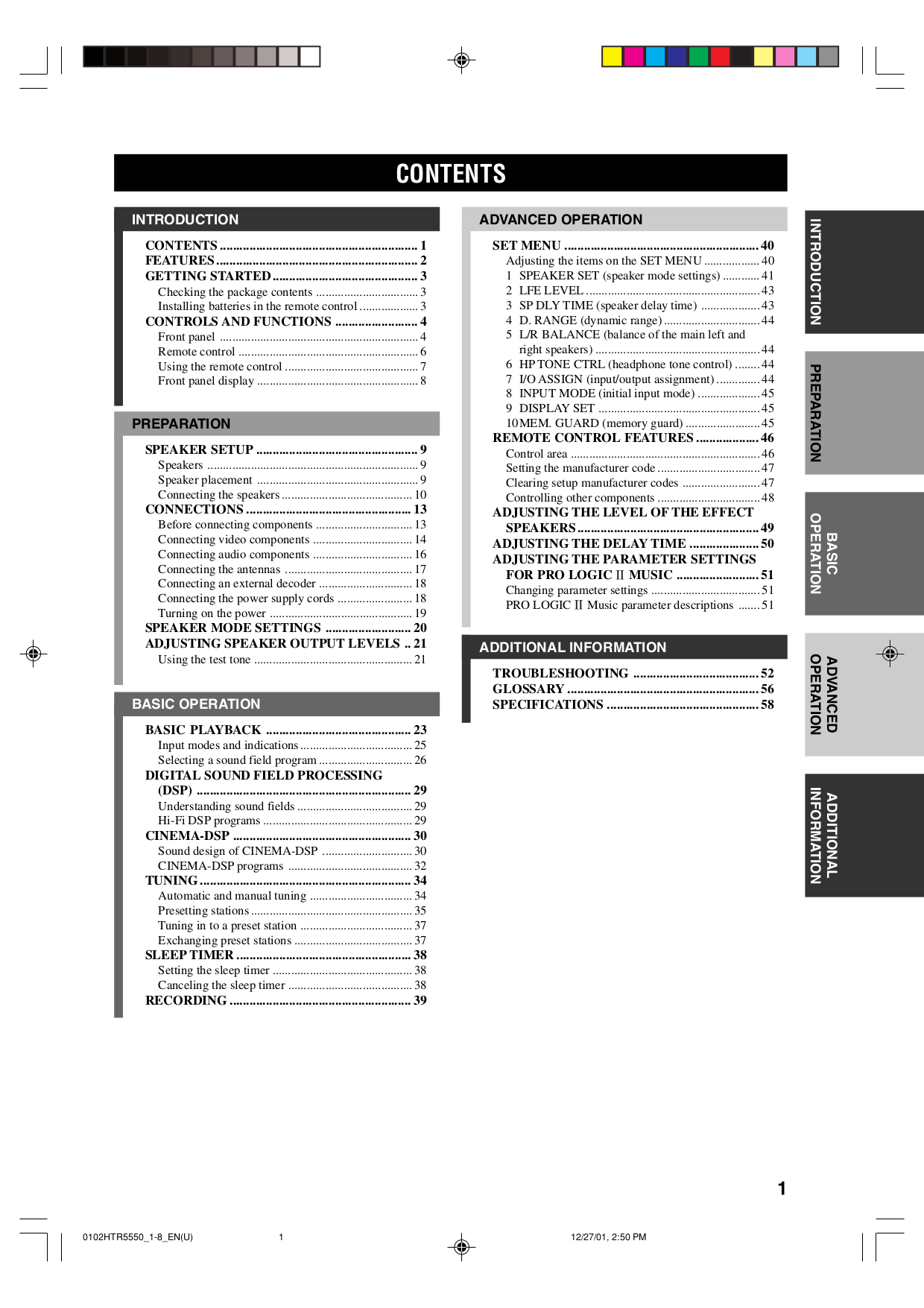 PDF manual for Yamaha Receiver HTR-5550