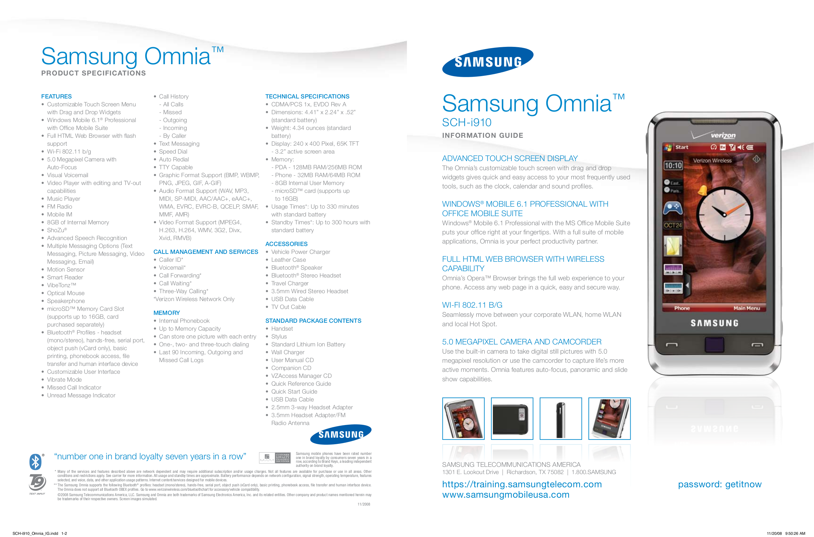 pdf for Samsung Cell Phone Omnia I910 manual