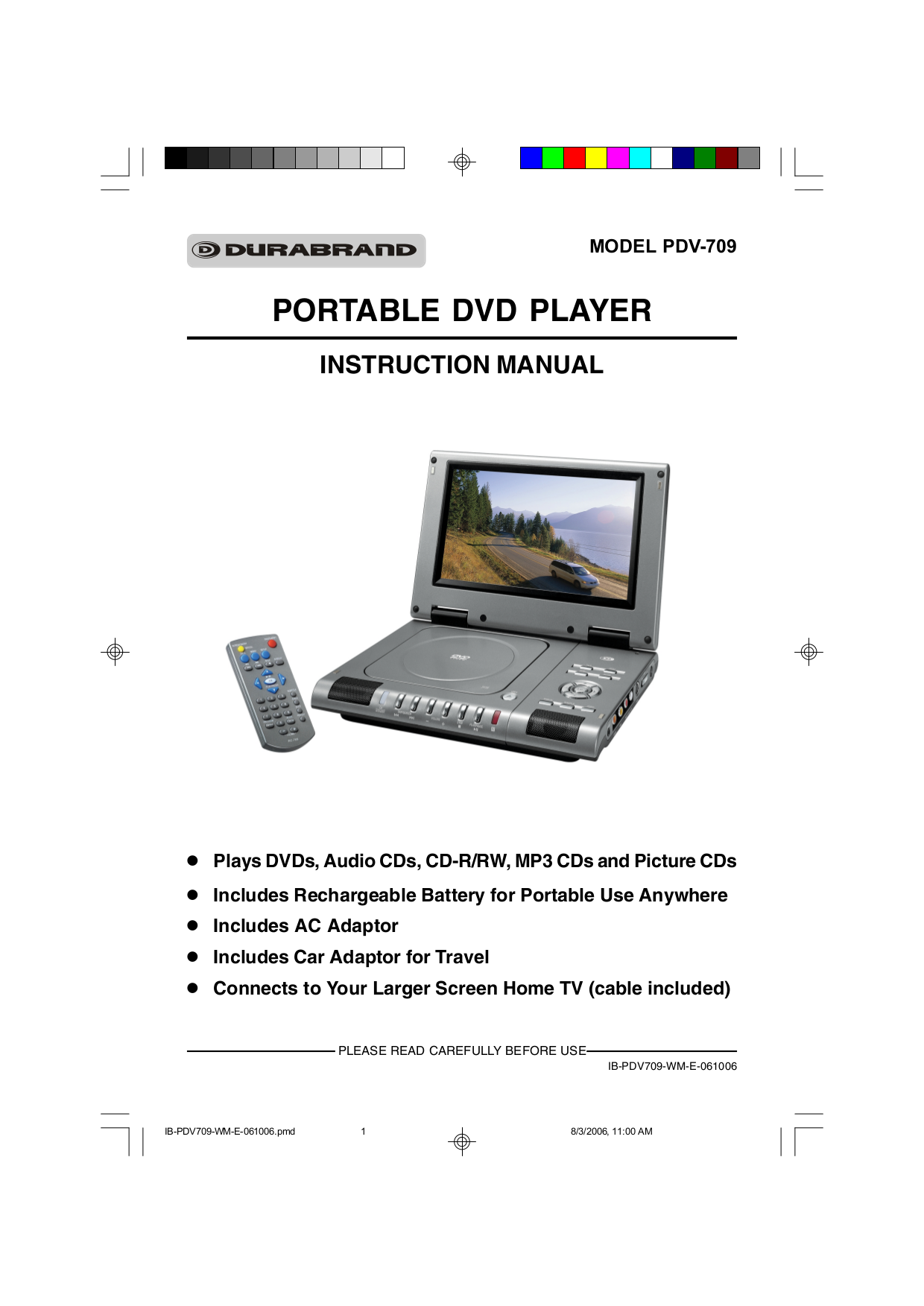 pdf for Lenoxx Portable DVD Player PDV-709 manual