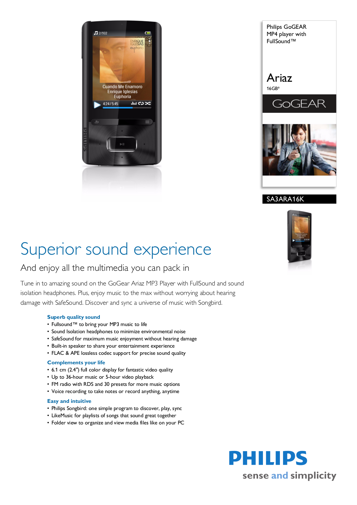 pdf for Philips MP3 Player GoGear SA3ARA16K manual