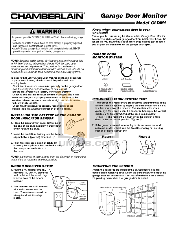 Pdf Manual For Chamberlain Other Cldm1 Door Monitors