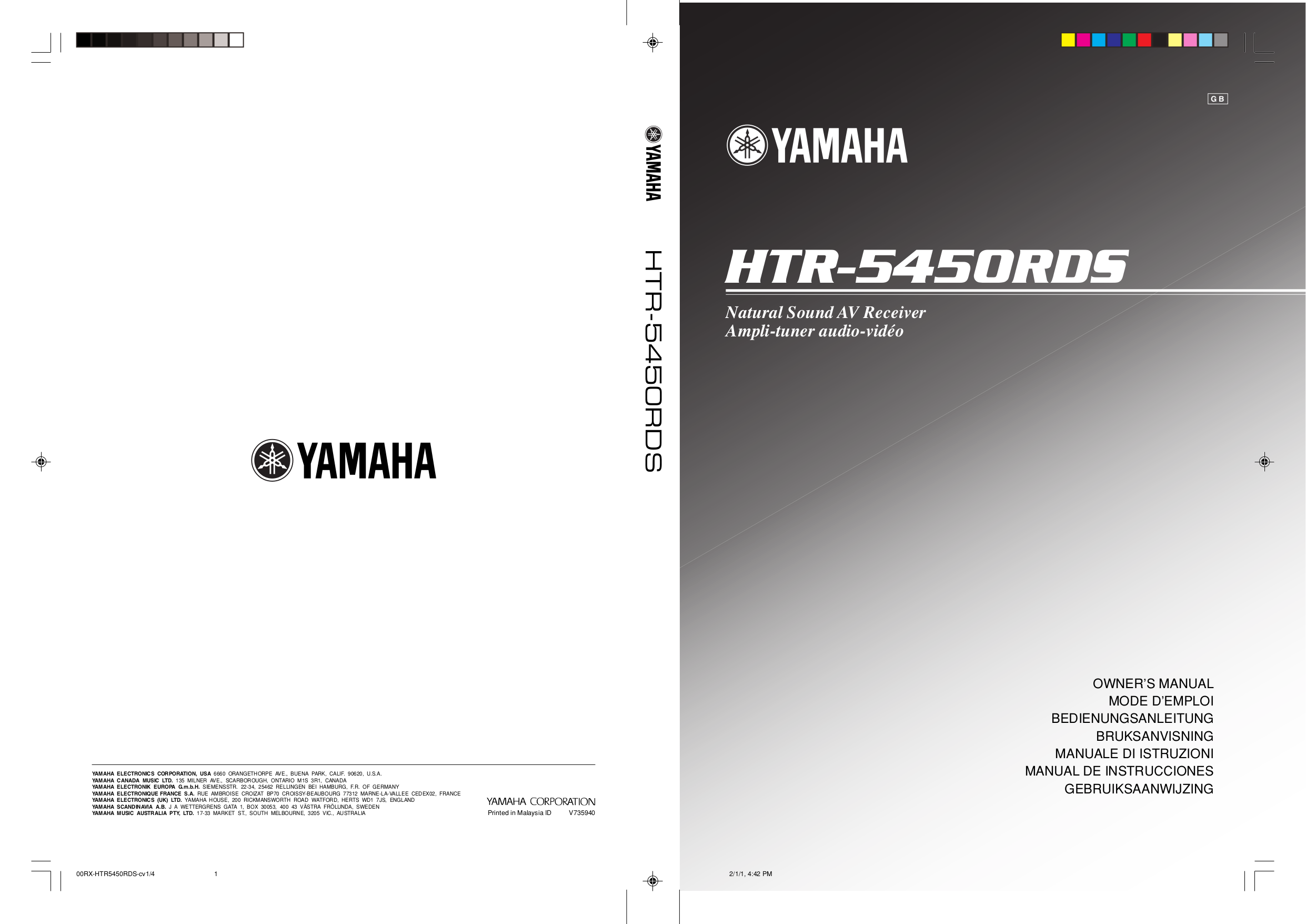 Download free pdf for Yamaha HTR-5450RDS Receiver manual