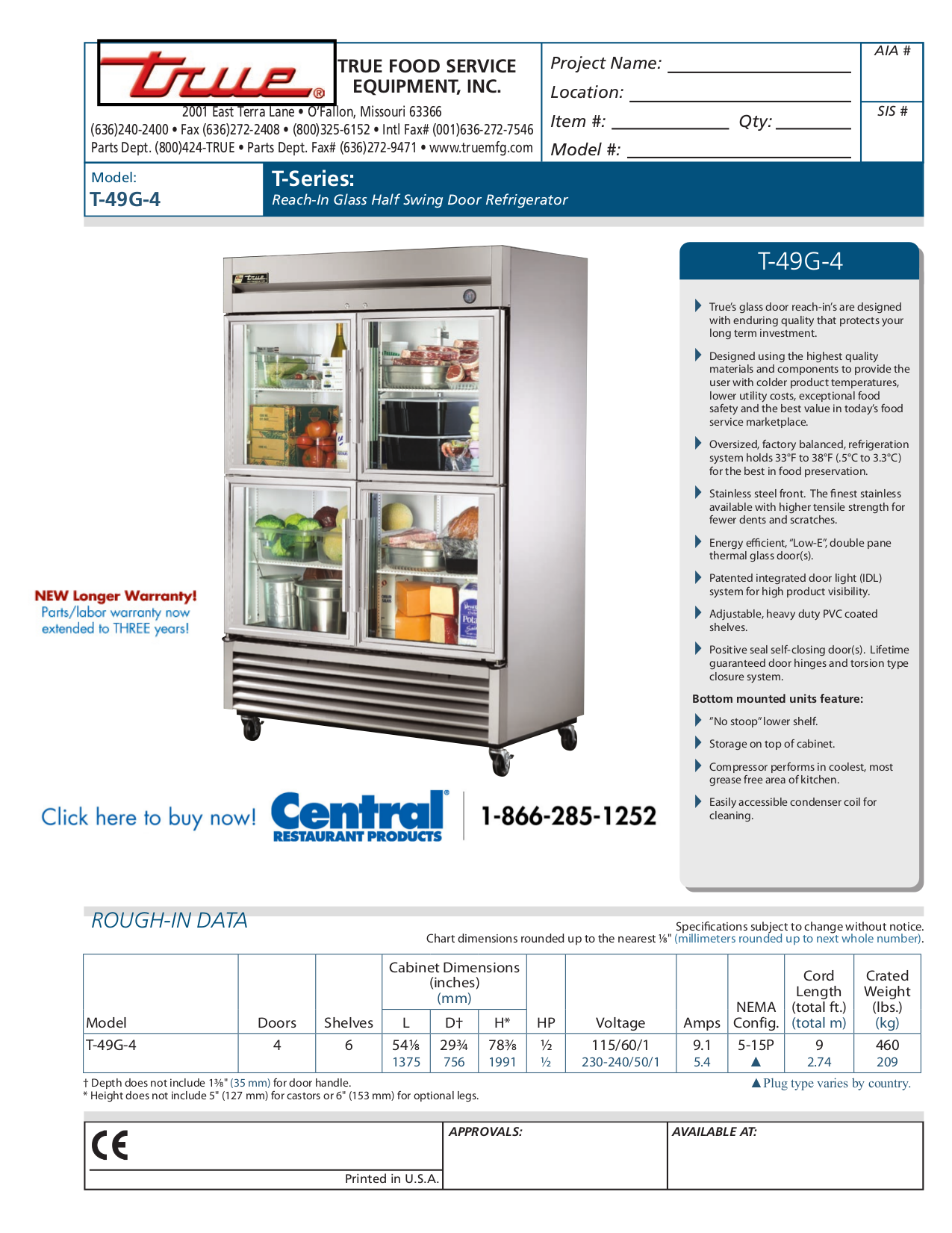 Download free pdf for True T49G4 Refrigerator manual