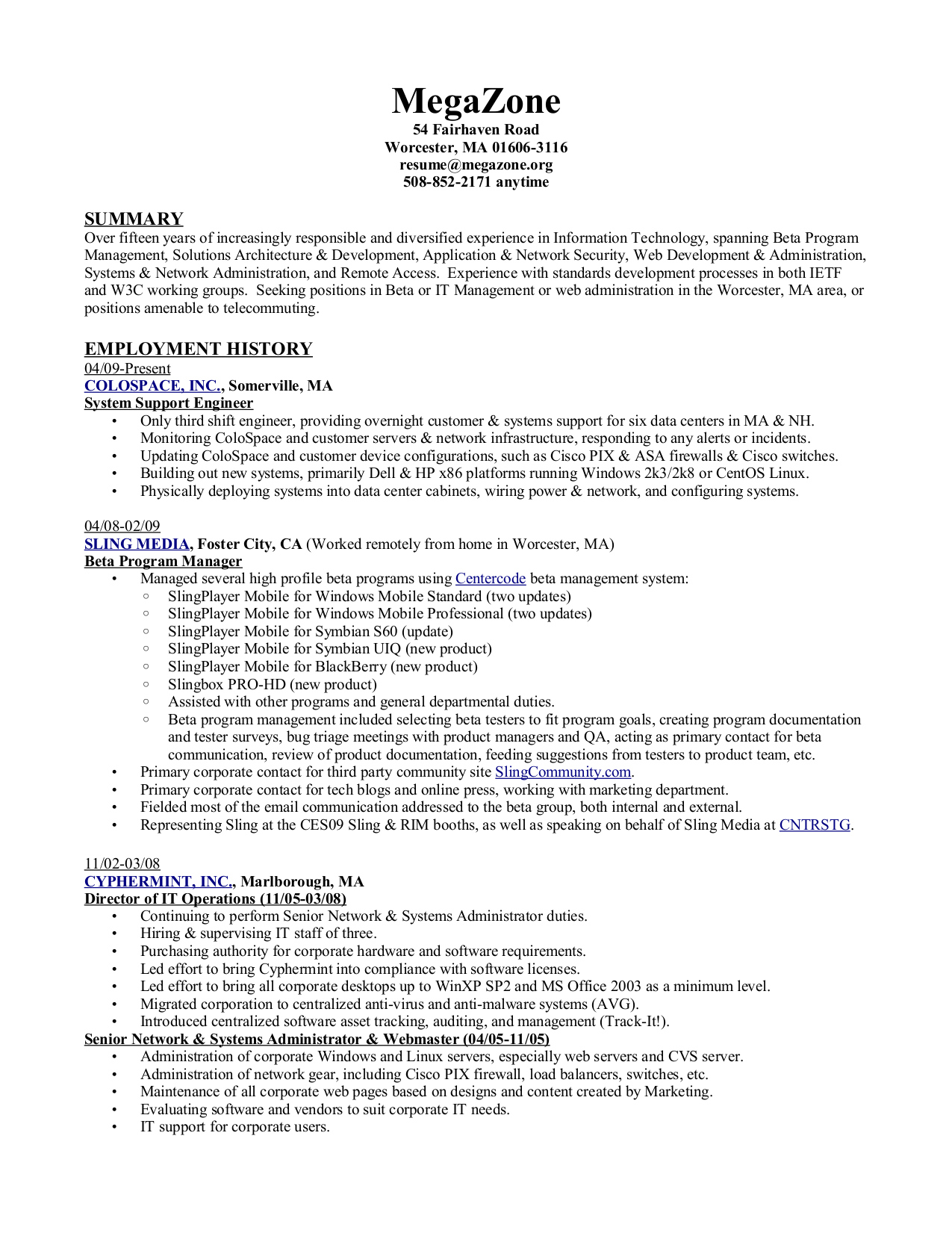 Technical architect resume sample