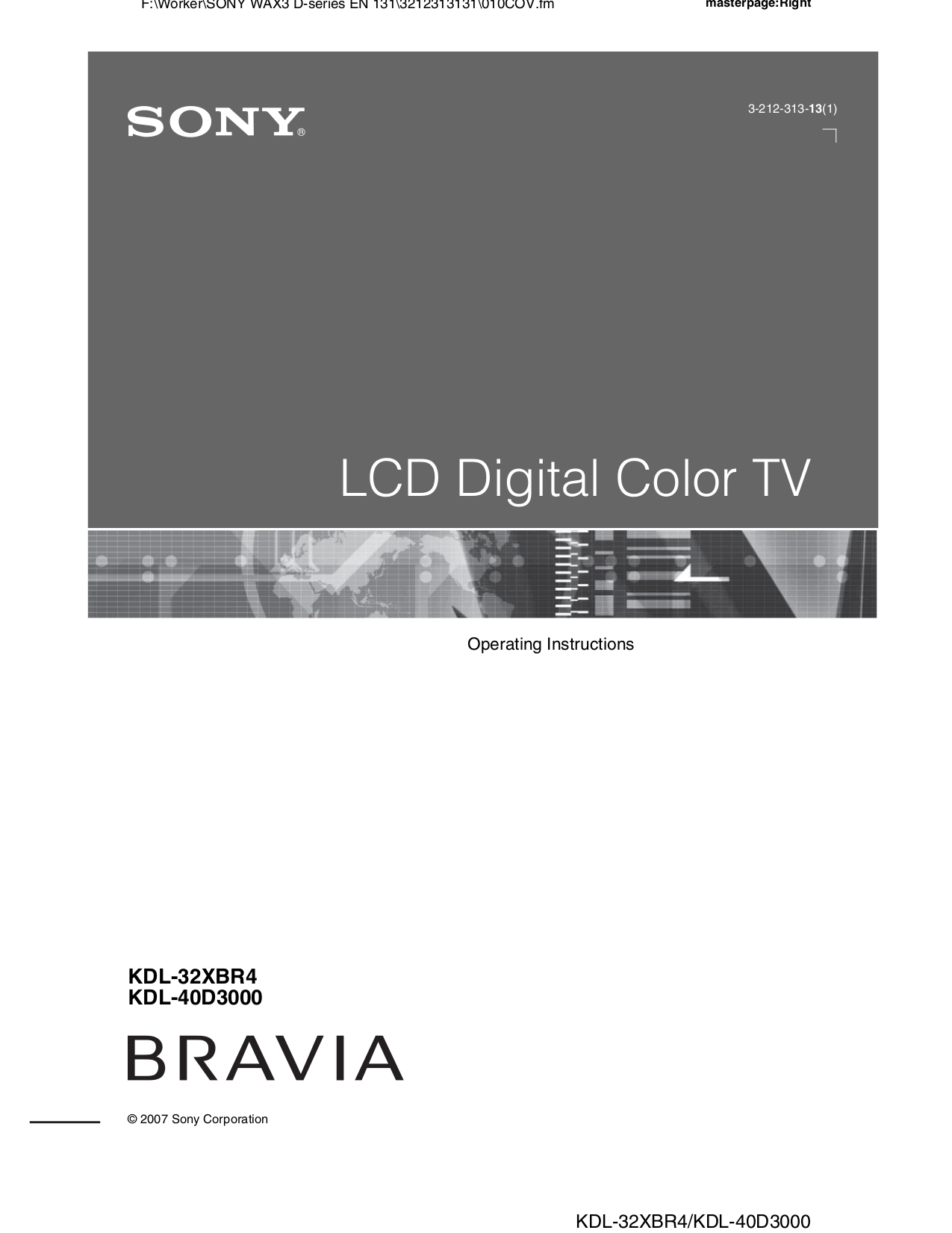 PDF manual for Sony TV BRAVIA KDL32XBR4