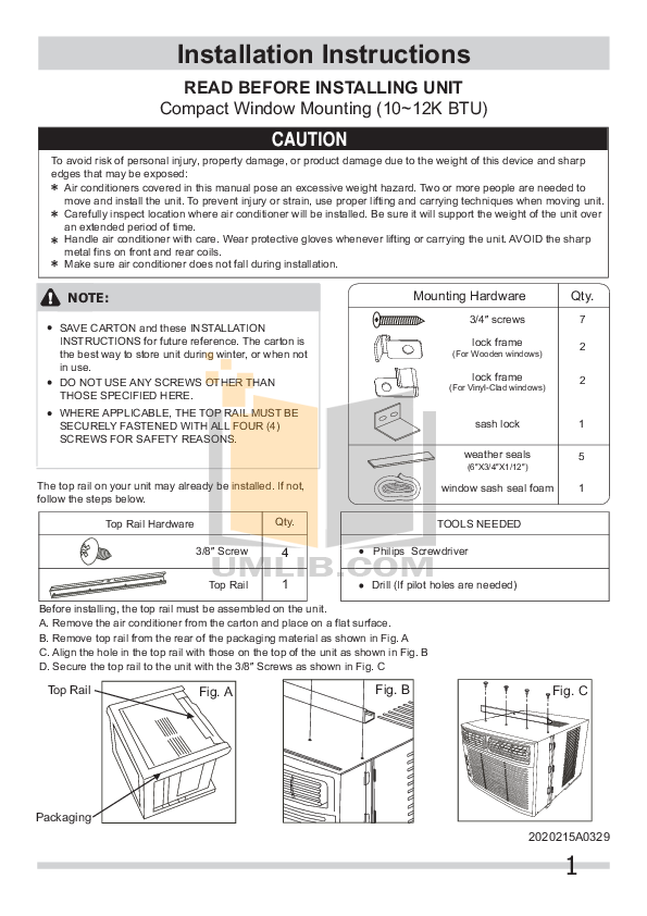 PDF manual for Frigidaire Air Conditioner FRA102BT1