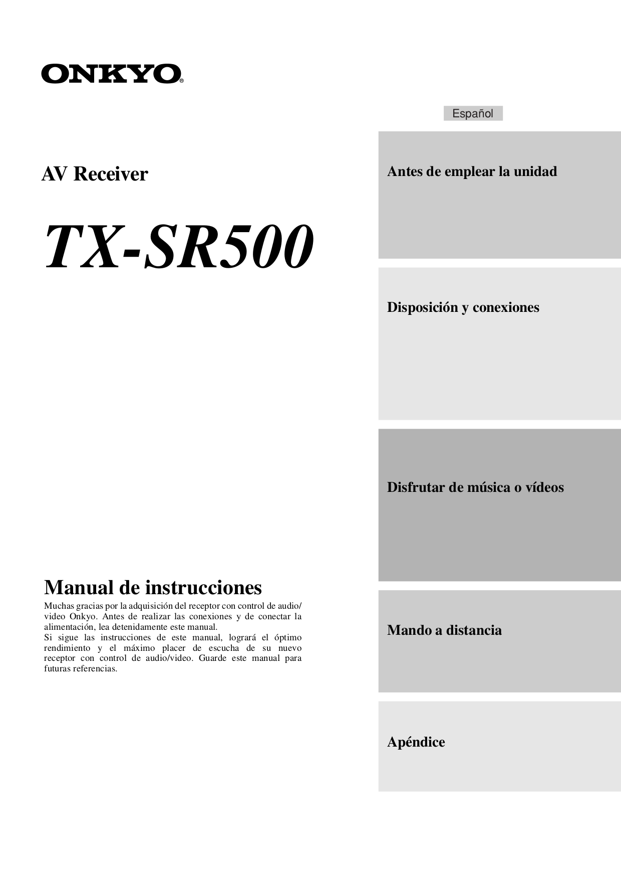 Download free pdf for Onkyo TX-SR500 Receiver manual