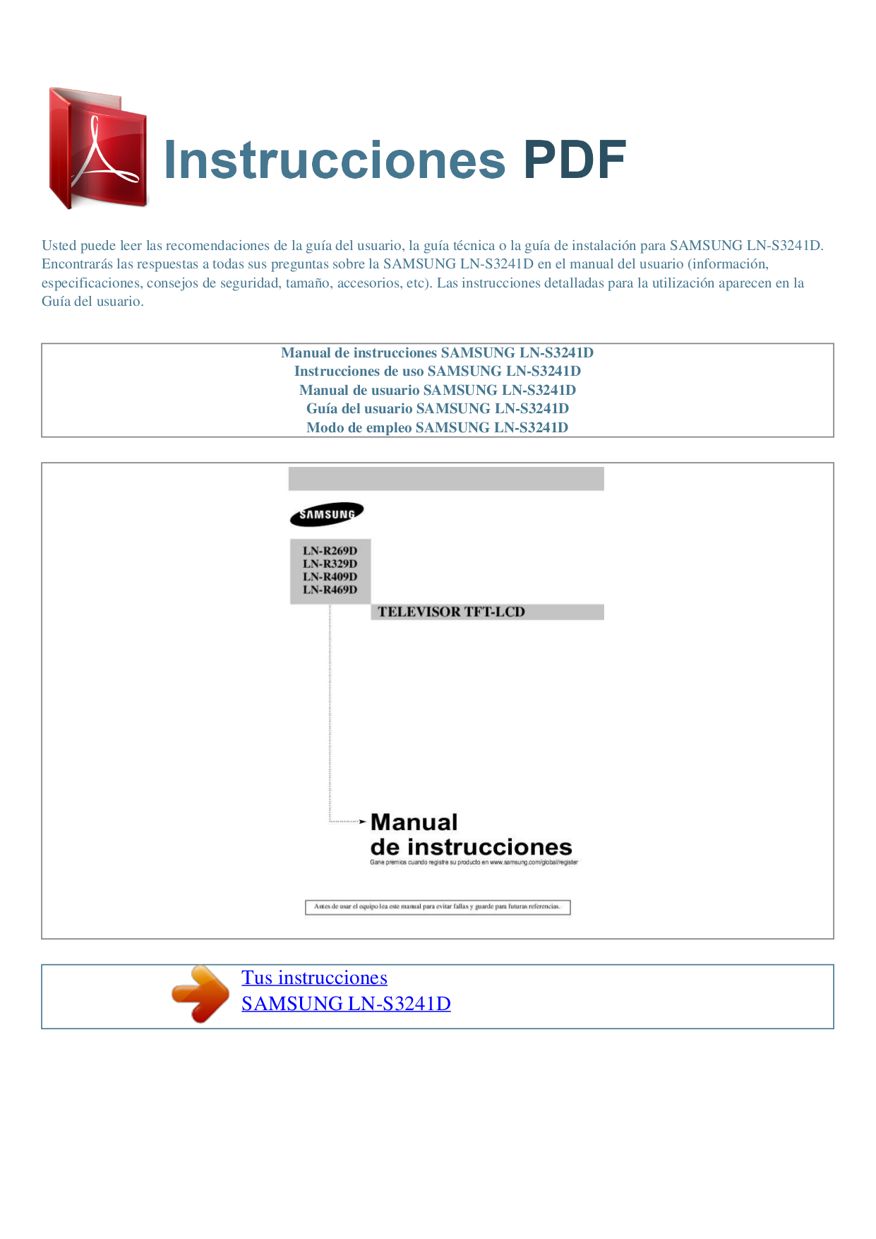 pdf for Samsung TV LNS3241D manual