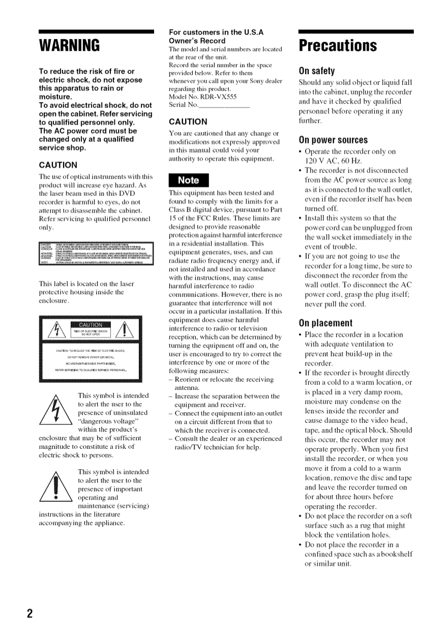 ... Sony DVD Players RDR-VX555 pdf page preview ...