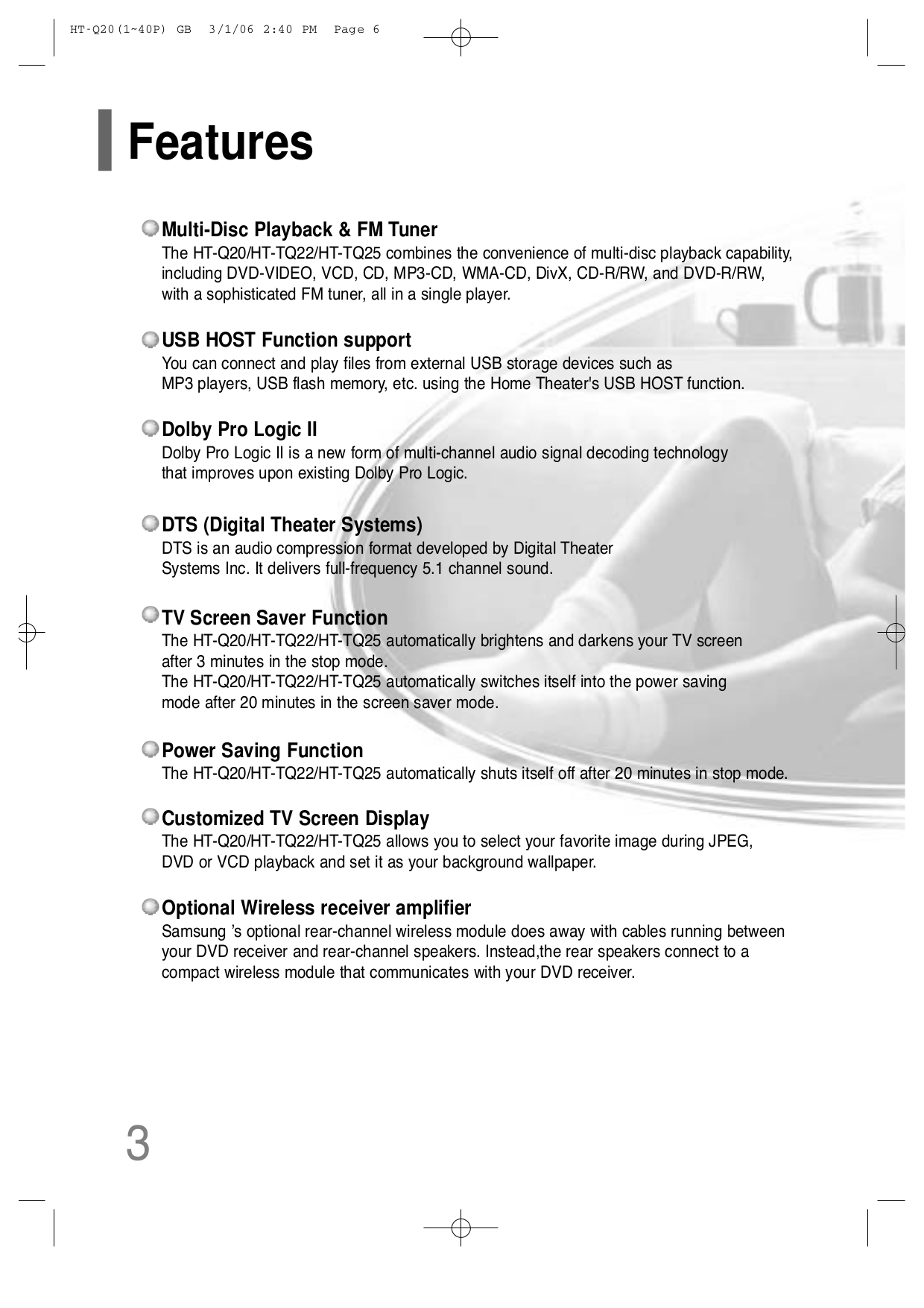 ... Samsung Home Theater HT-TQ25 pdf page preview ...