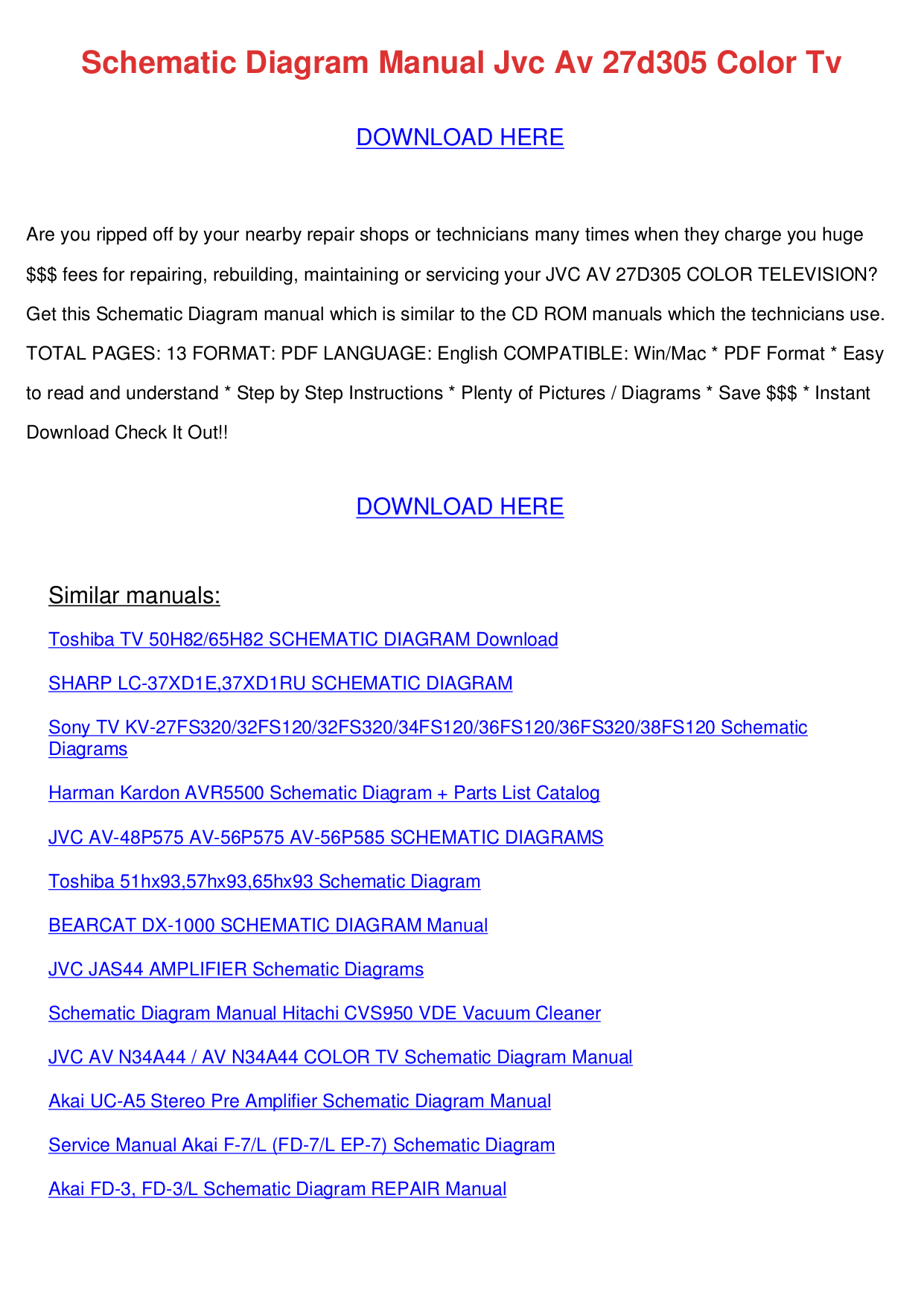 Jvc Av 56p585 Tvs Owners Manual