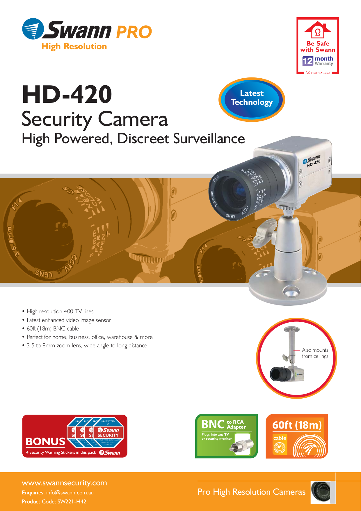 Download free pdf for Swann HD-420 Security Camera manual