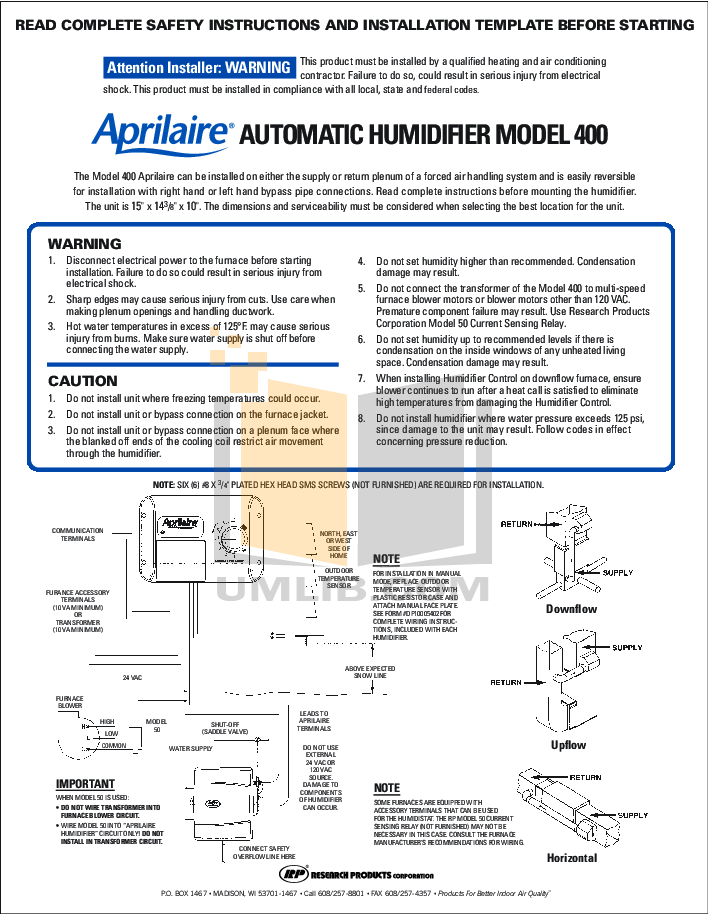 Aprilaire 550 Humidifier Manual