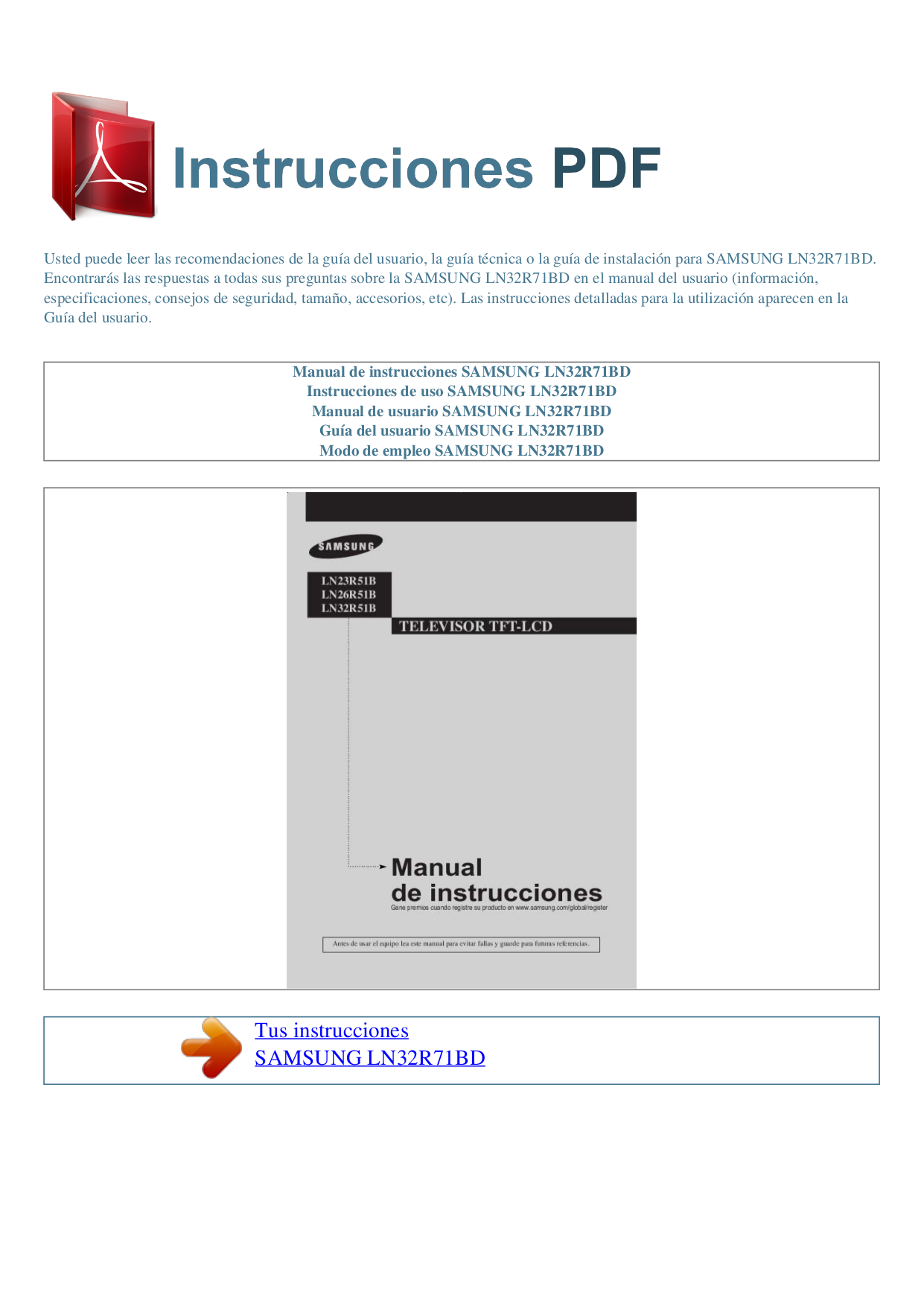 pdf for Samsung TV LN32R71BD manual