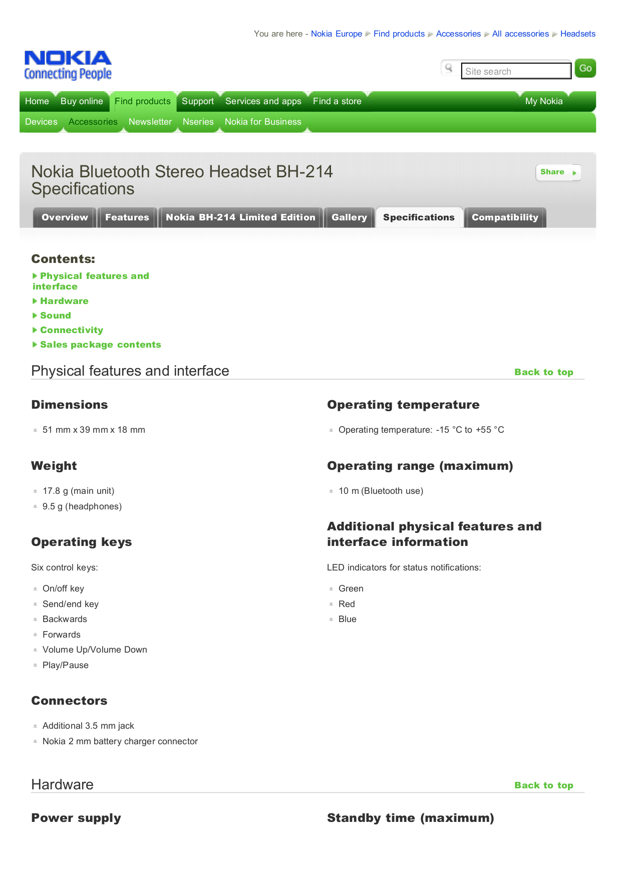 PDF Manual For Nokia Headset BH-214