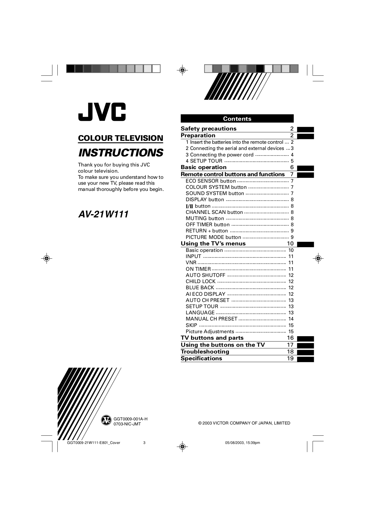 pdf for JVC TV AV-21W111 manual