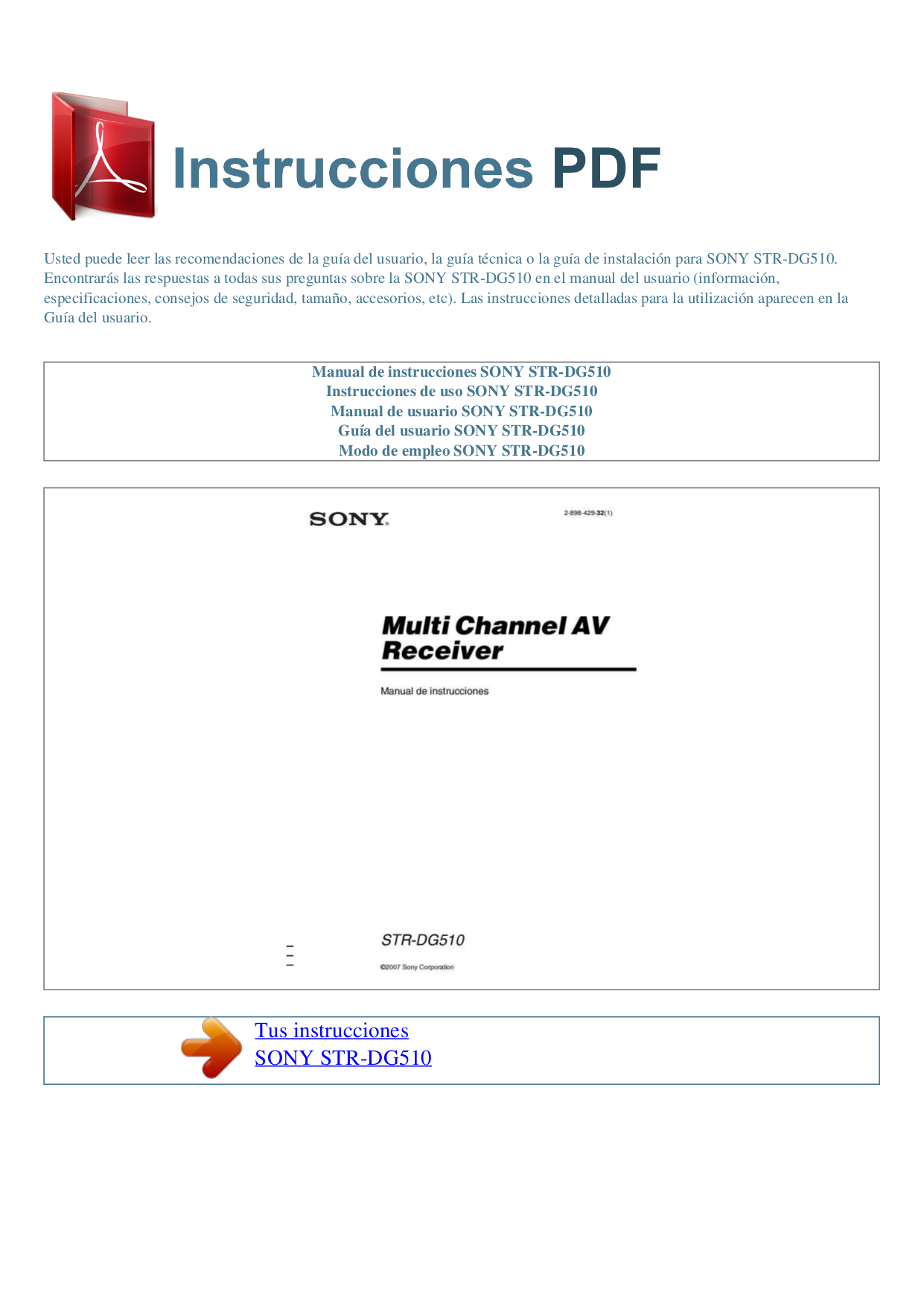 pdf for Sony Receiver STR-DG510 manual
