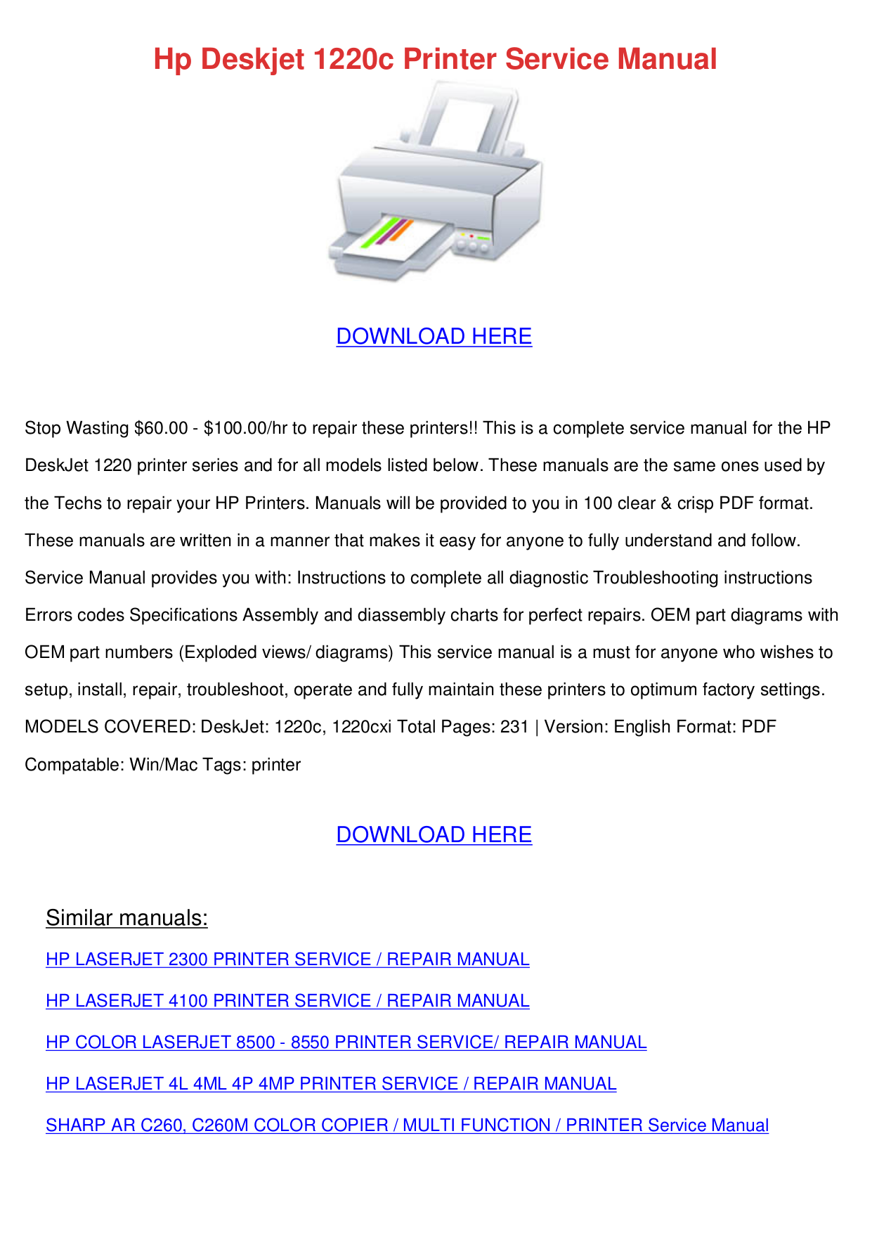 pdf for HP Printer Deskjet 1220cxi manual