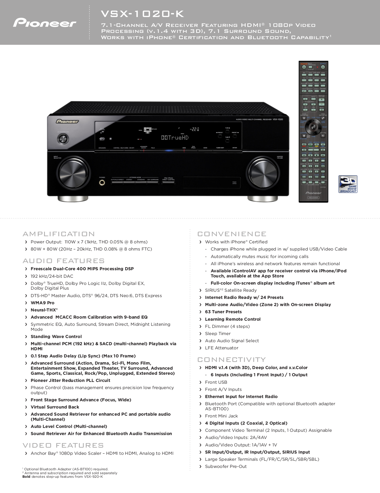 pdf for Pioneer Receiver VSX-1020-K manual