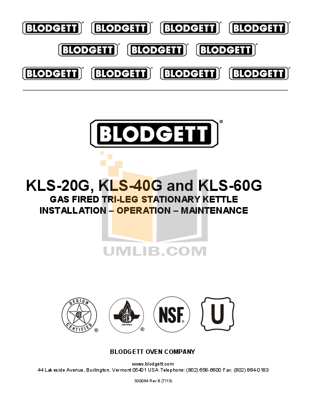 Download free pdf for Blodgett KLS40E Kettles Other manual