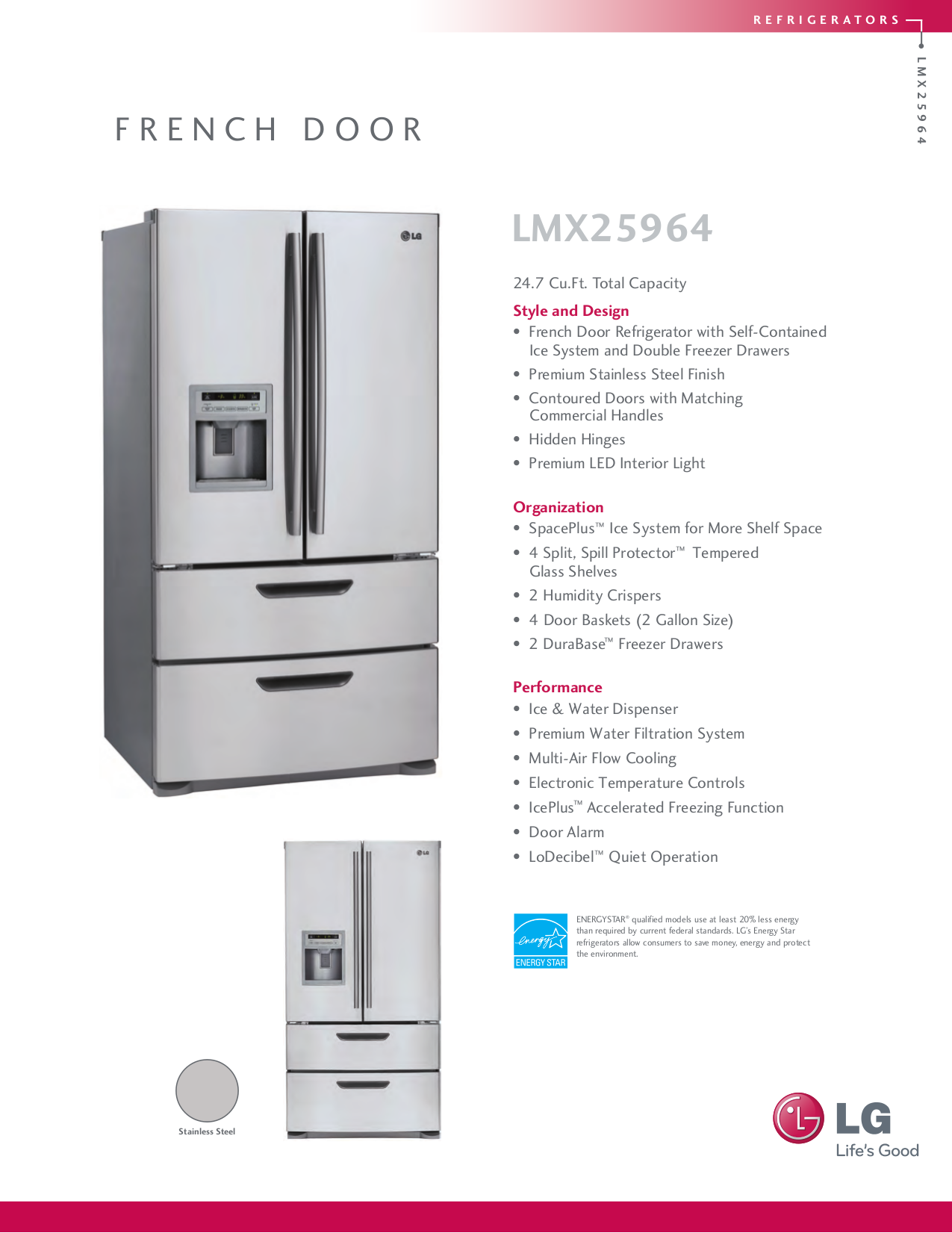 Download free pdf for LG LMX25964ST Refrigerator manual