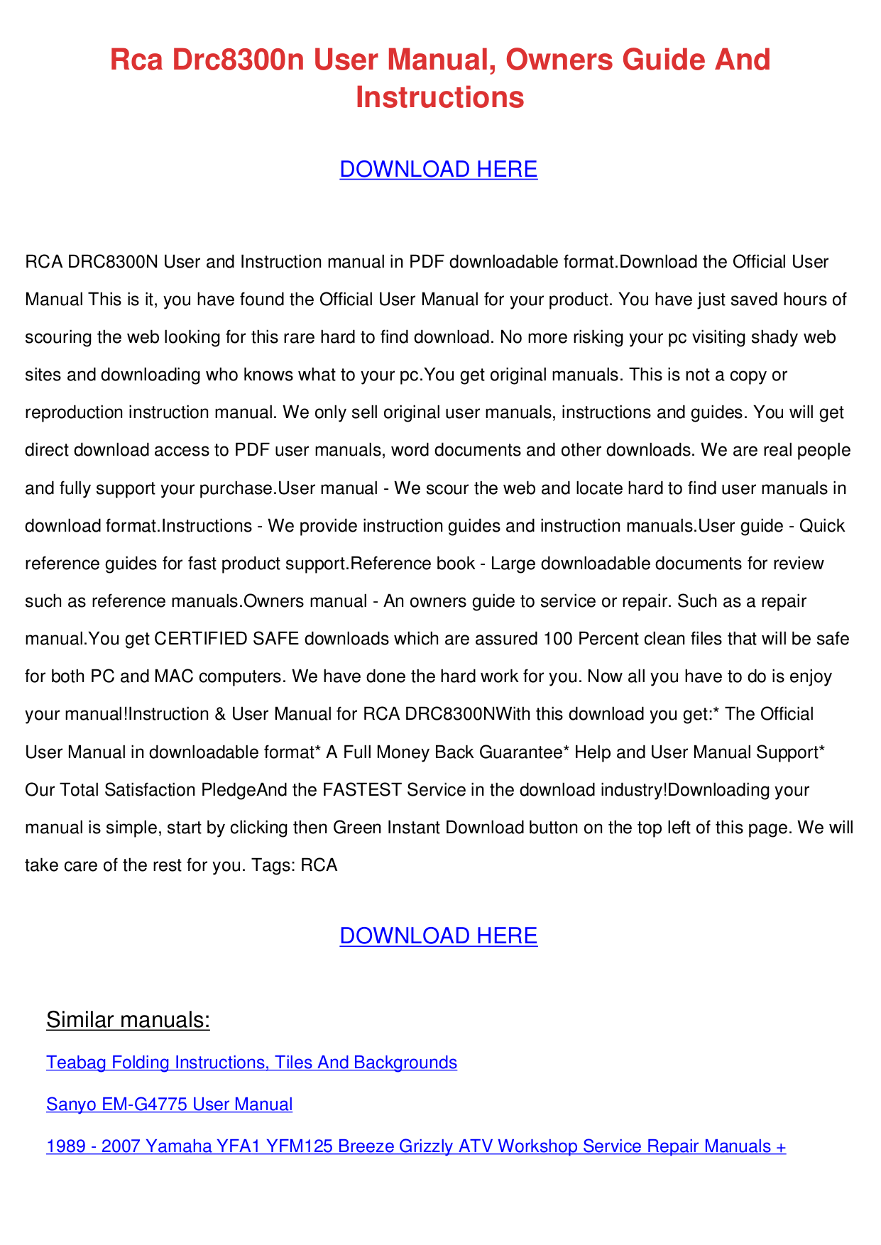 pdf for RCA DVD Players DRC8300N manual