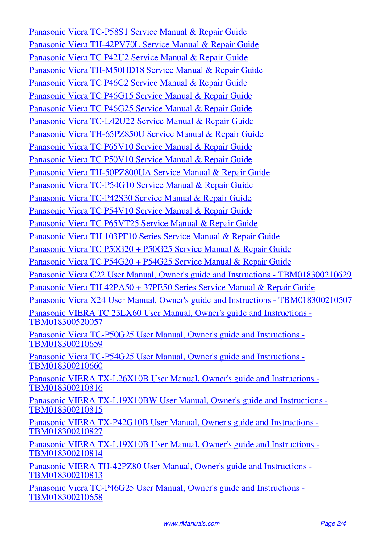 ... Panasonic TV Viera TH-103PF10 pdf page preview ...
