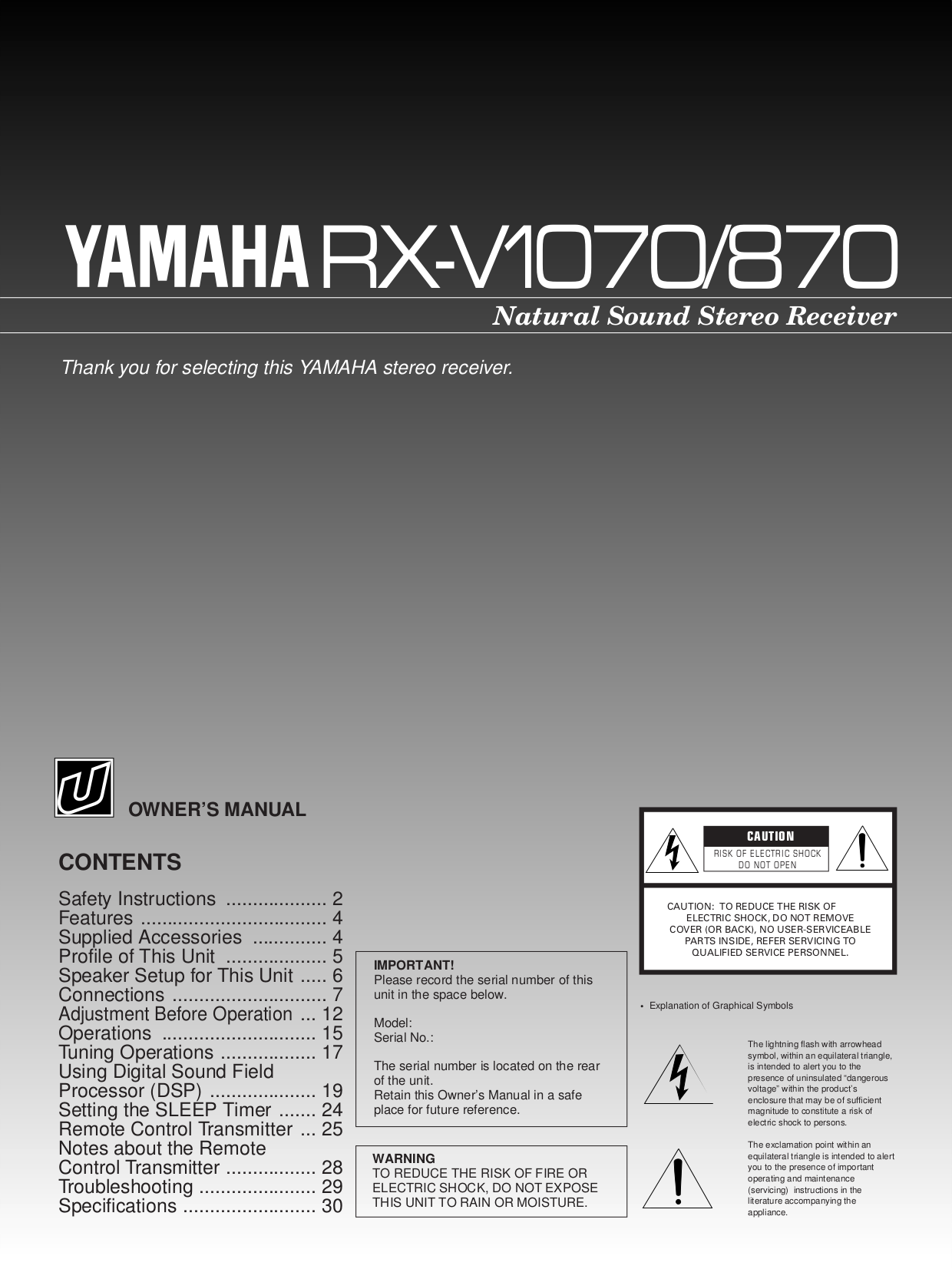 pdf for Yamaha Amp AX-1070 manual
