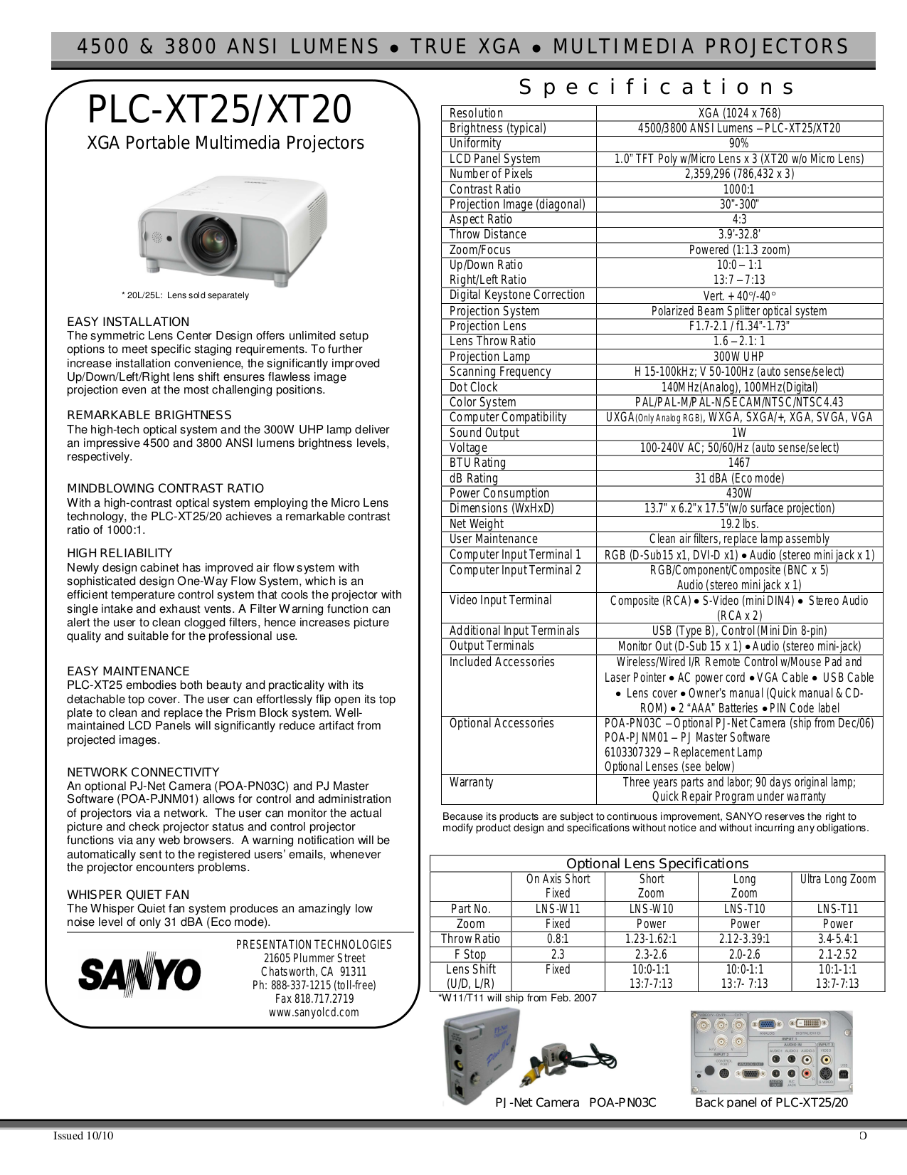 Download free pdf for Sanyo PLCXT21 Projector manual